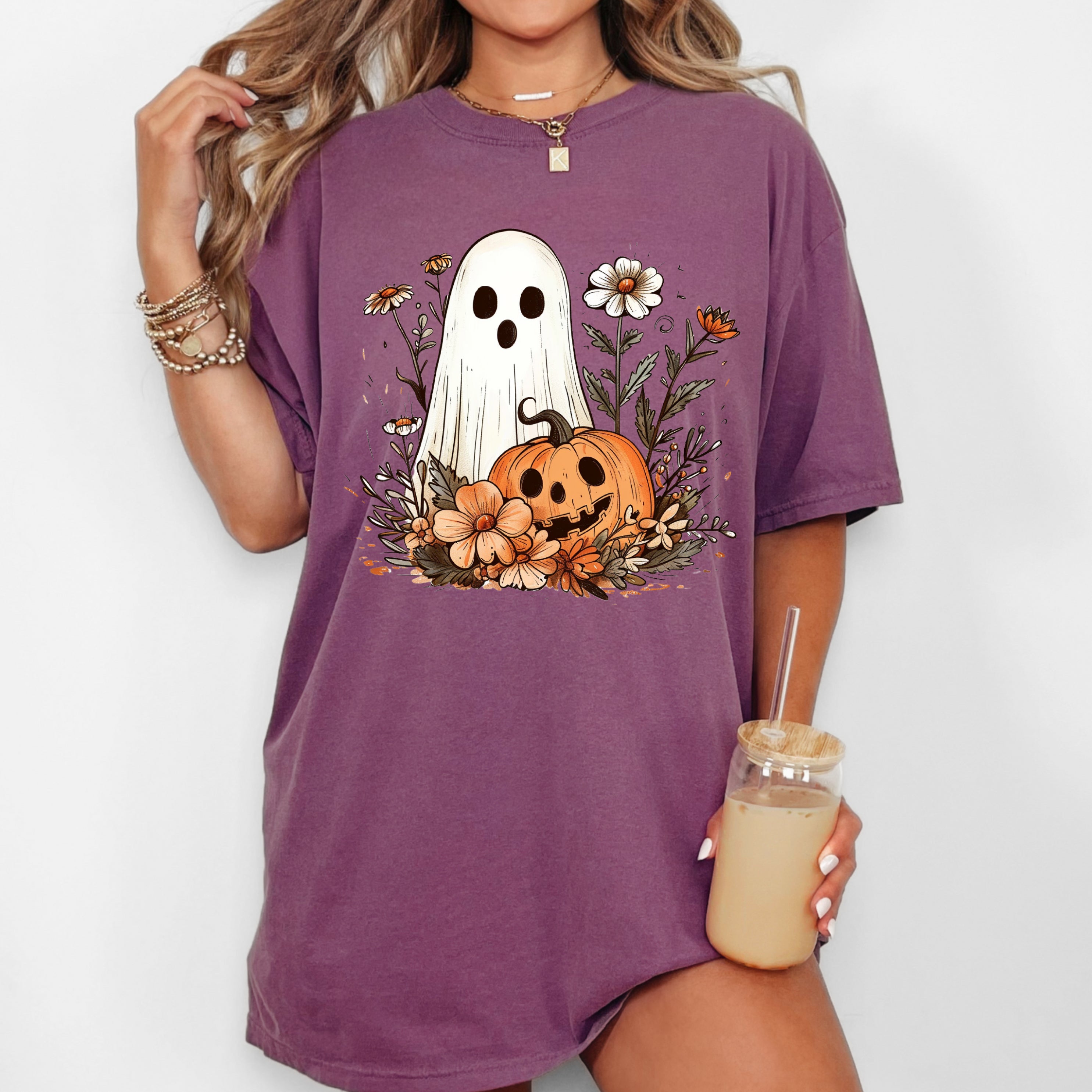 Floral Ghost Pumpkin Skeleton Western Witch Halloween Vintage Meme Comfort Colors Tee