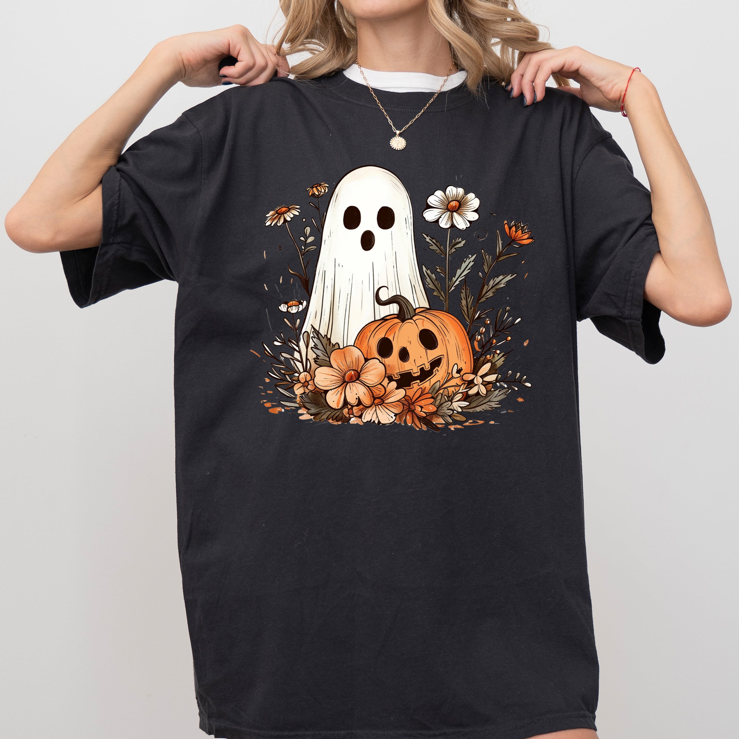 Floral Ghost Pumpkin Skeleton Western Witch Halloween Vintage Meme Comfort Colors Tee