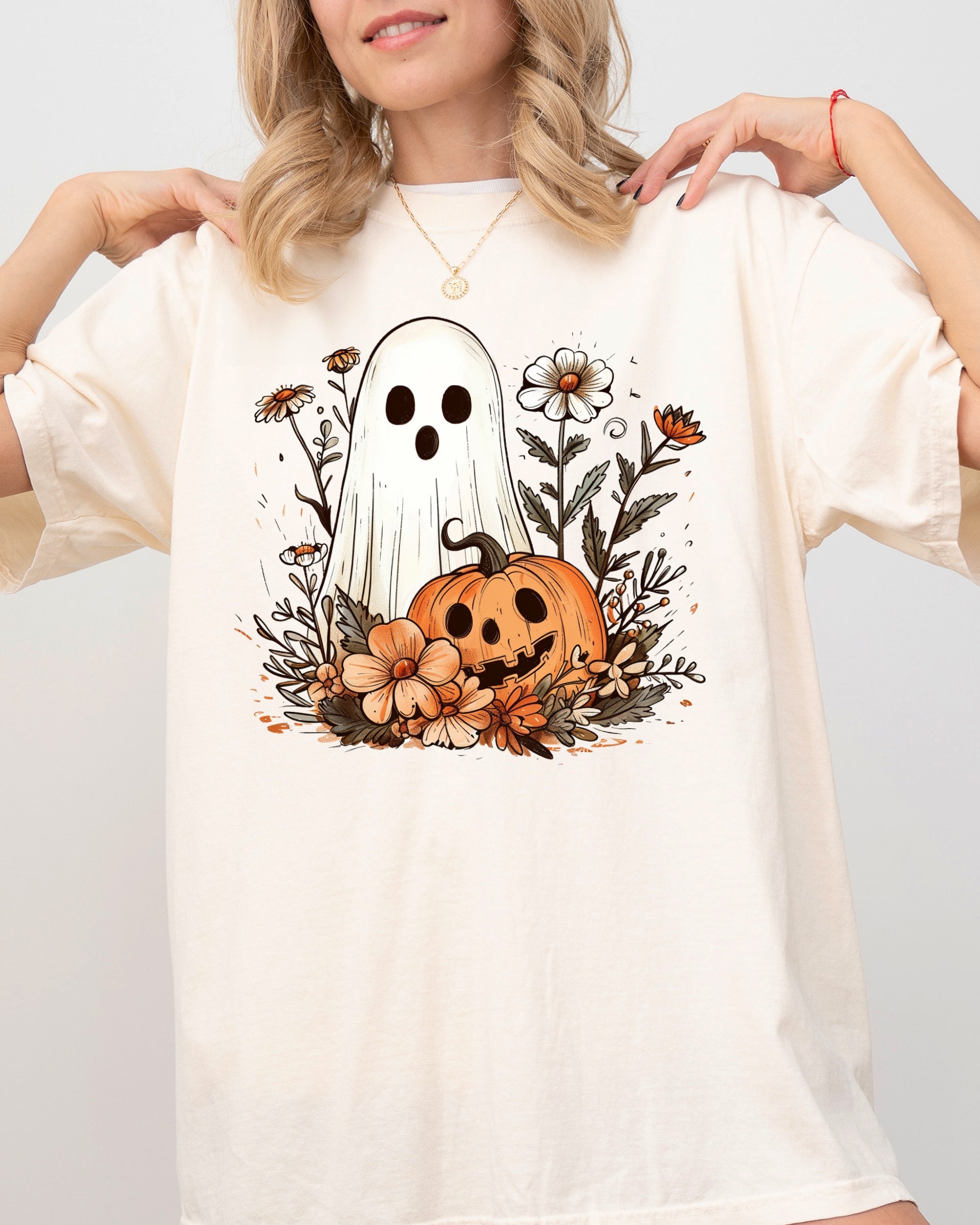 Floral Ghost Pumpkin Skeleton Western Witch Halloween Vintage Meme Comfort Colors Tee