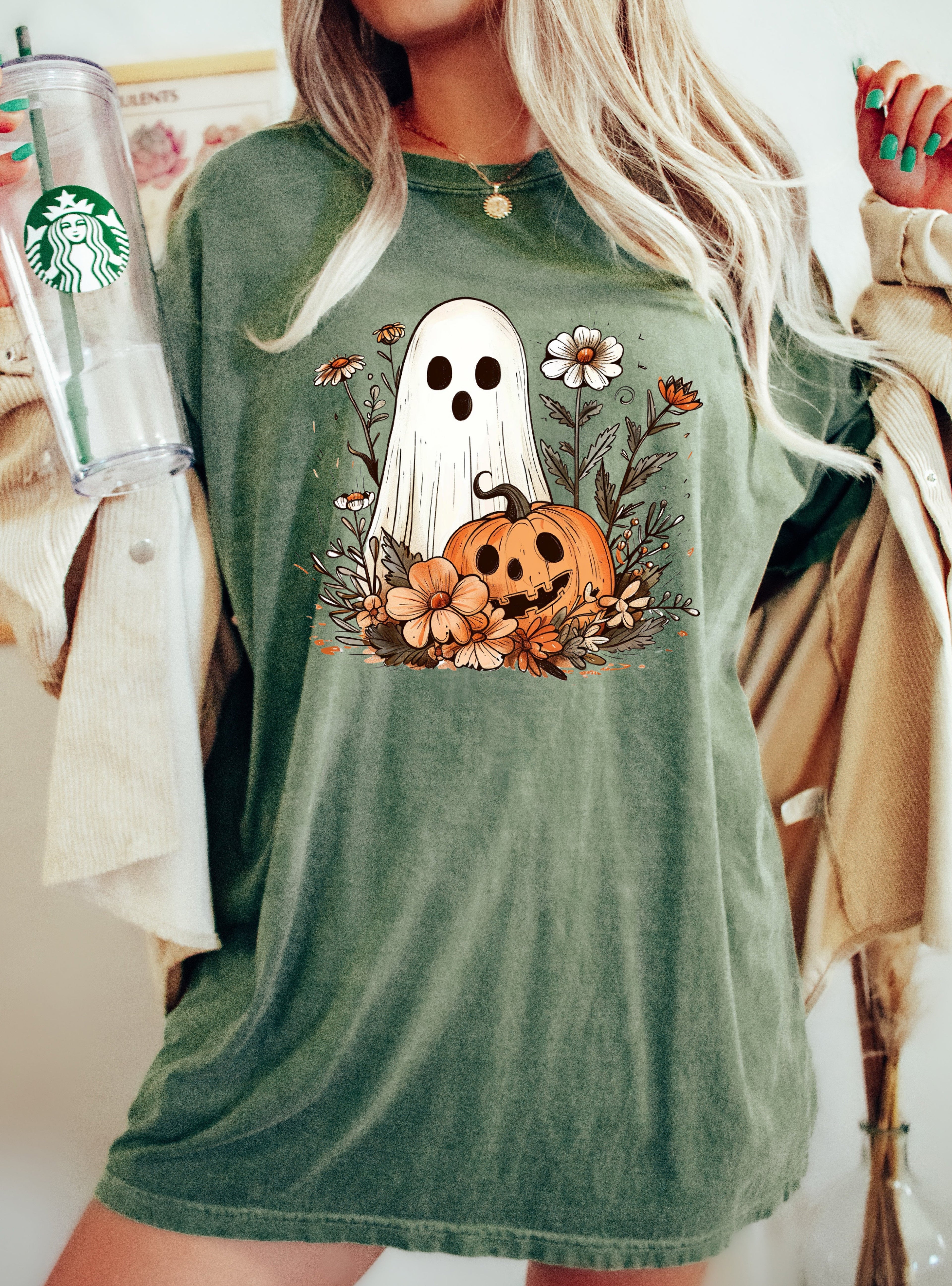 Floral Ghost Pumpkin Skeleton Western Witch Halloween Vintage Meme Comfort Colors Tee