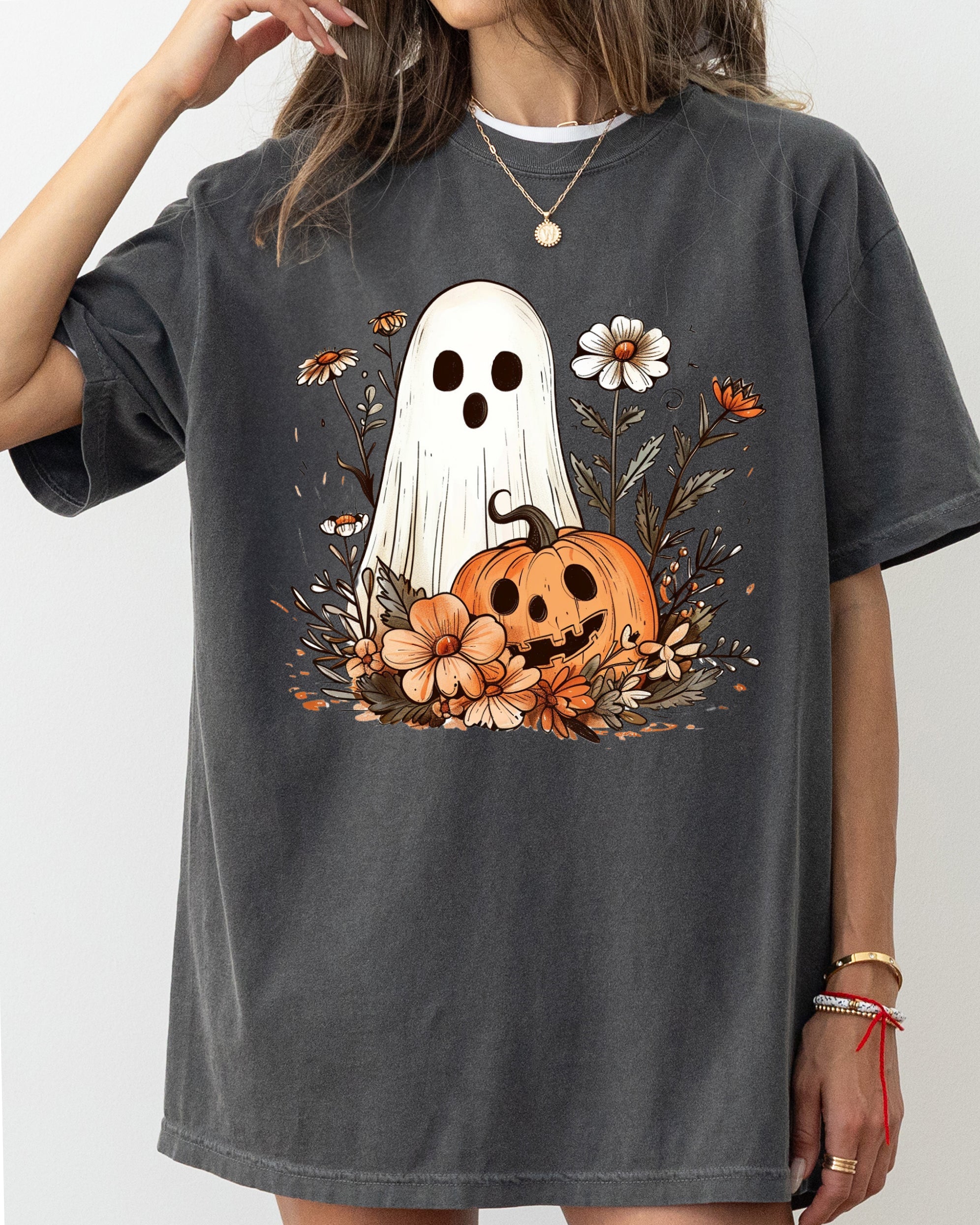 Floral Ghost Pumpkin Skeleton Western Witch Halloween Vintage Meme Comfort Colors Tee