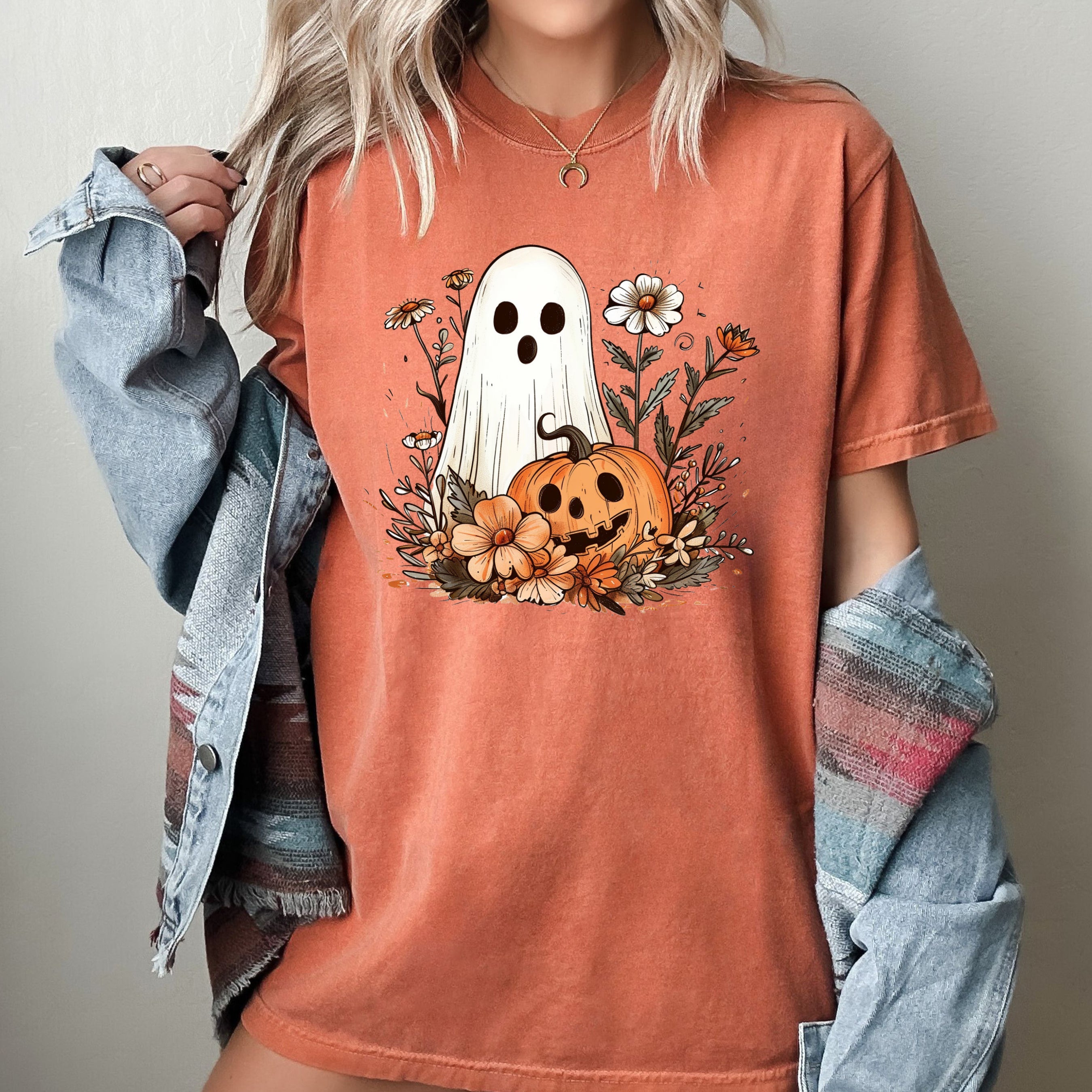 Floral Ghost Pumpkin Skeleton Western Witch Halloween Vintage Meme Comfort Colors Tee