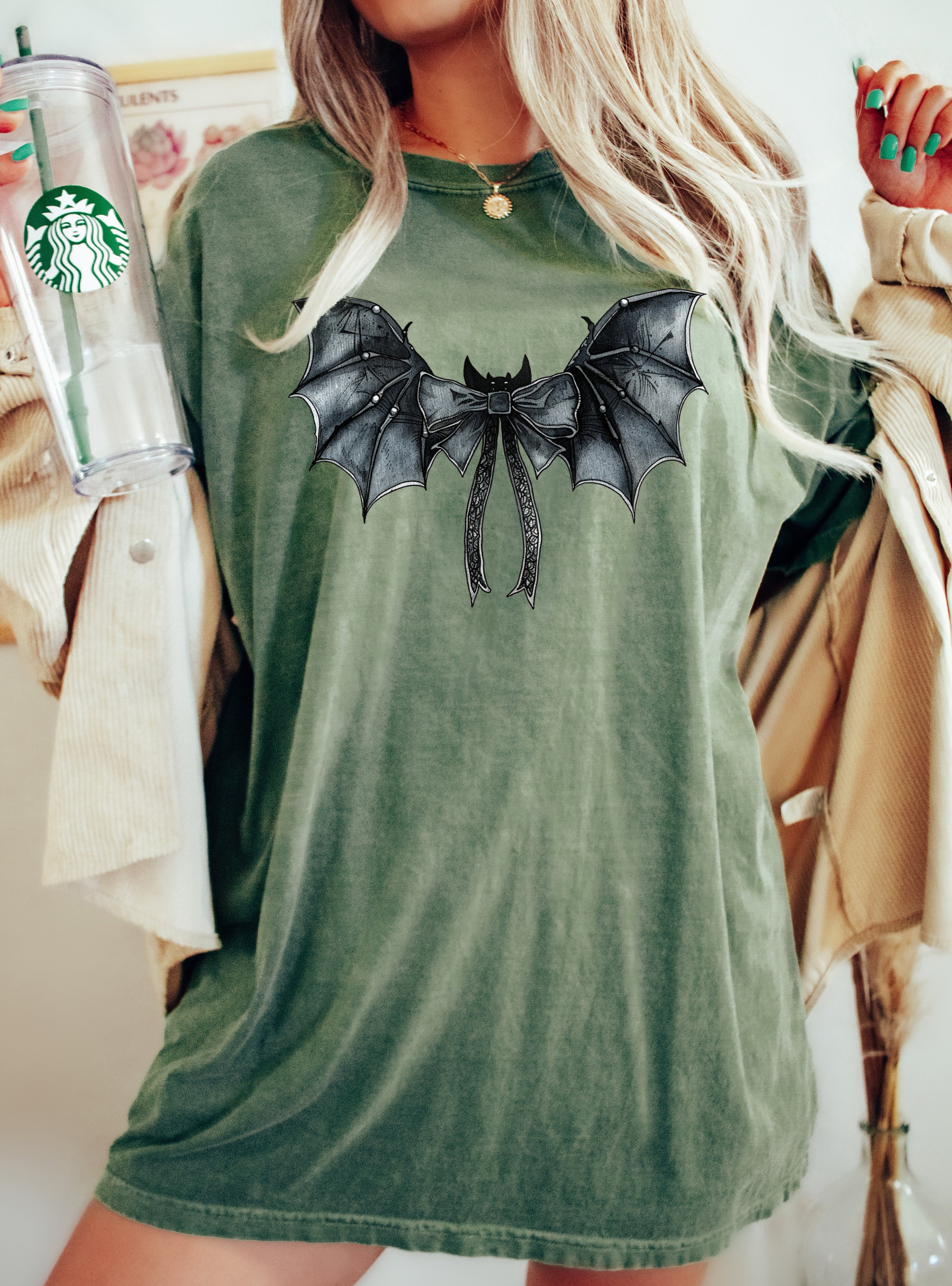Bat Wings Vintage Western Witch Aesthetic Meme Halloween Costume Comfort Colors Tee