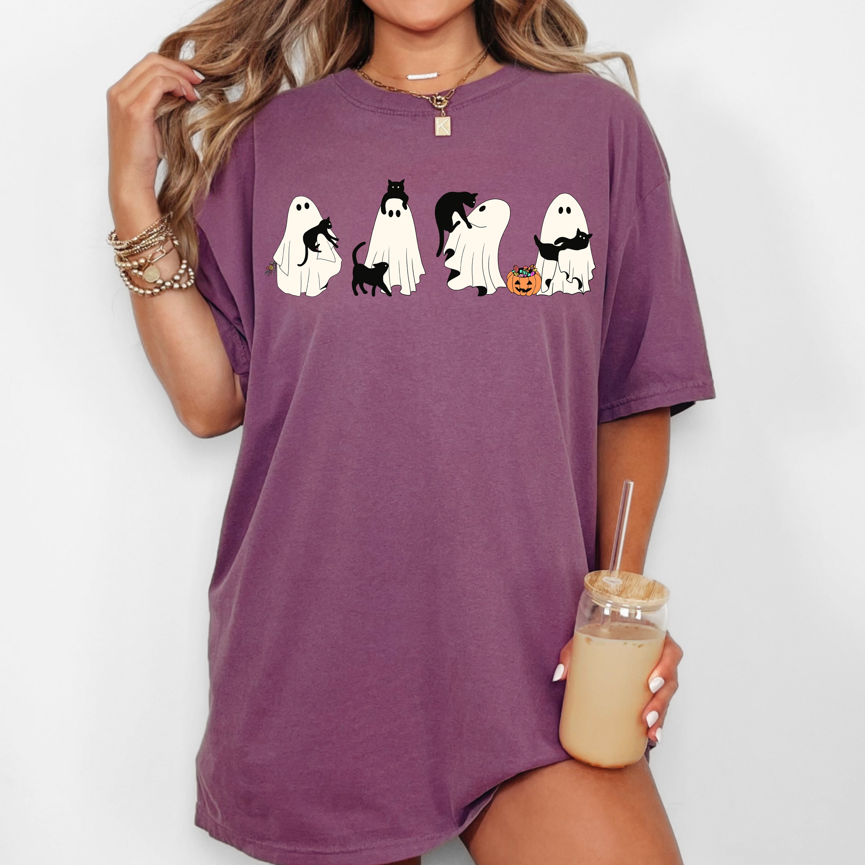Black Cat Ghost Skeleton Western Witch Vintage Halloween Old West Comfort Colors Tee