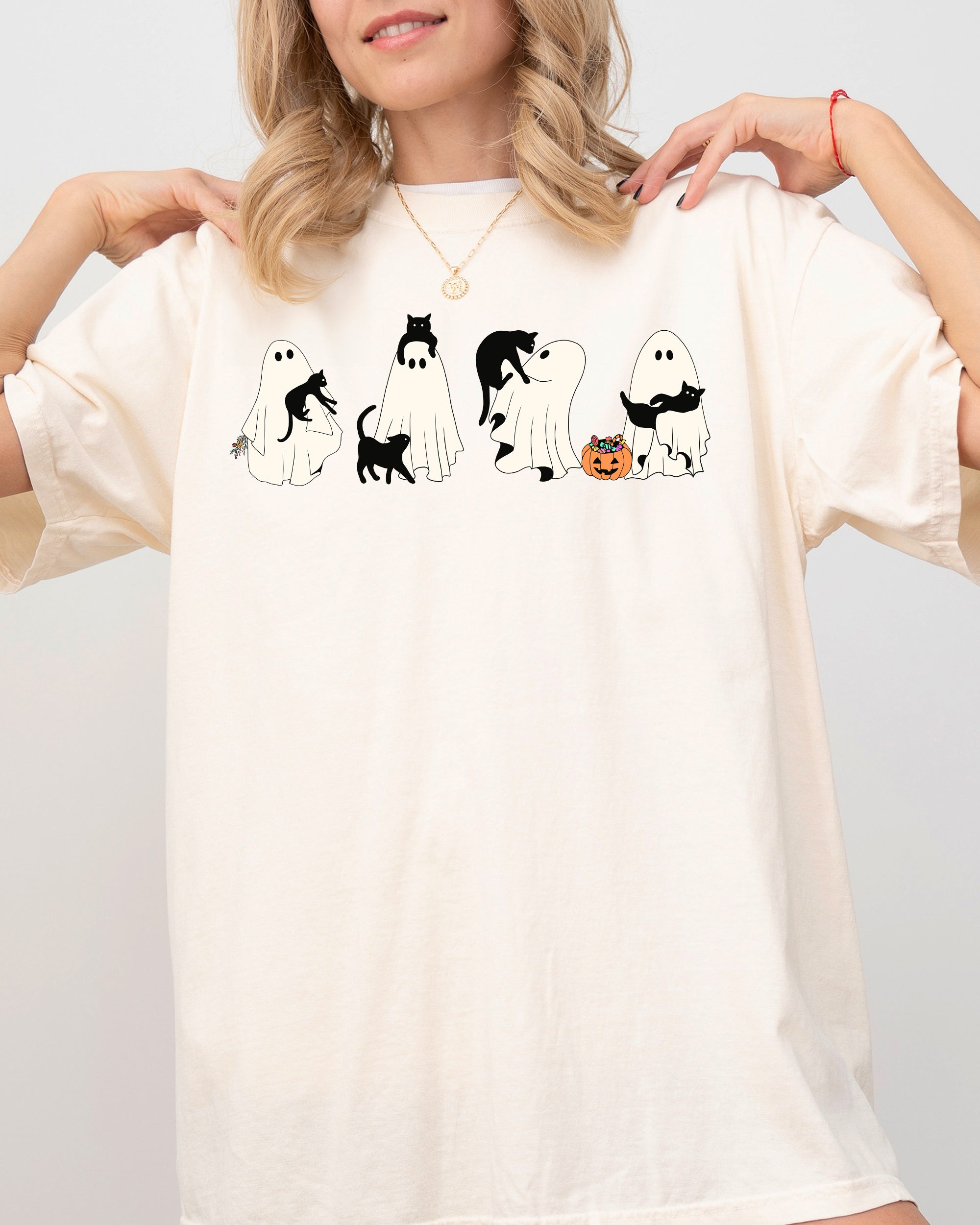 Black Cat Ghost Skeleton Western Witch Vintage Halloween Old West Comfort Colors Tee