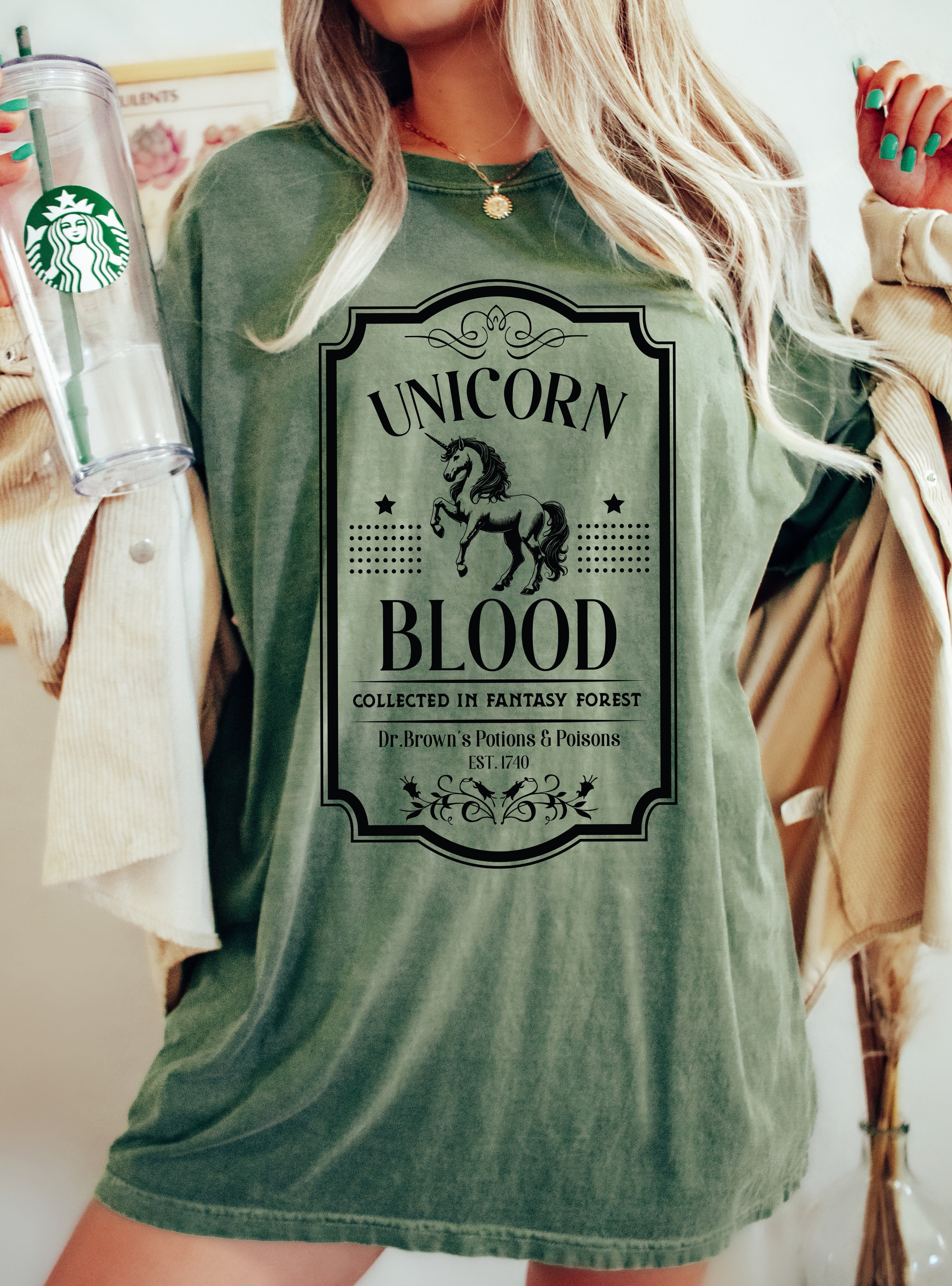 Unicorn Blood Vintage Western Witch Meme Halloween Costume Occult Dark Fantasy Comfort Colors Tee