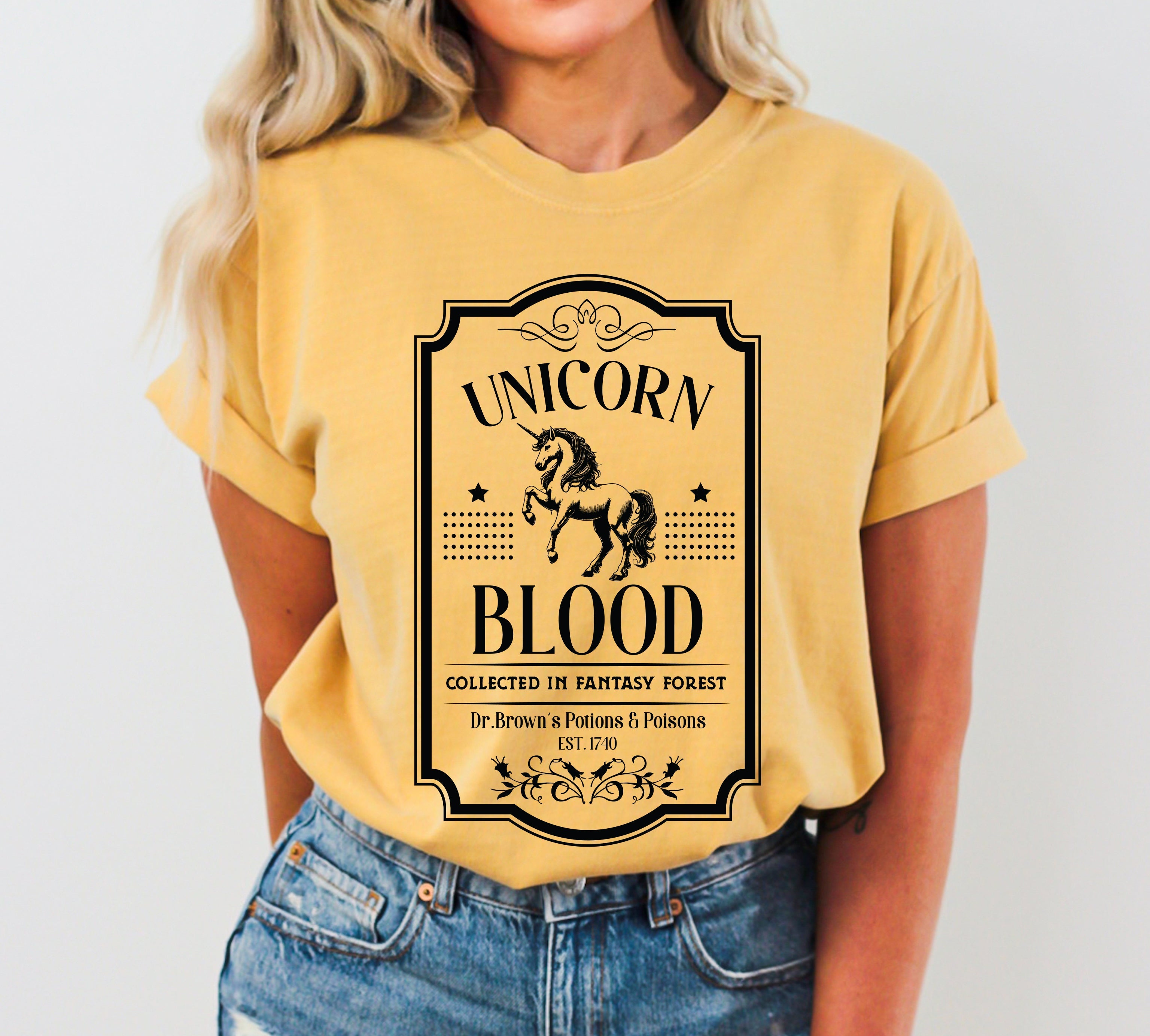 Unicorn Blood Vintage Western Witch Meme Halloween Costume Occult Dark Fantasy Comfort Colors Tee