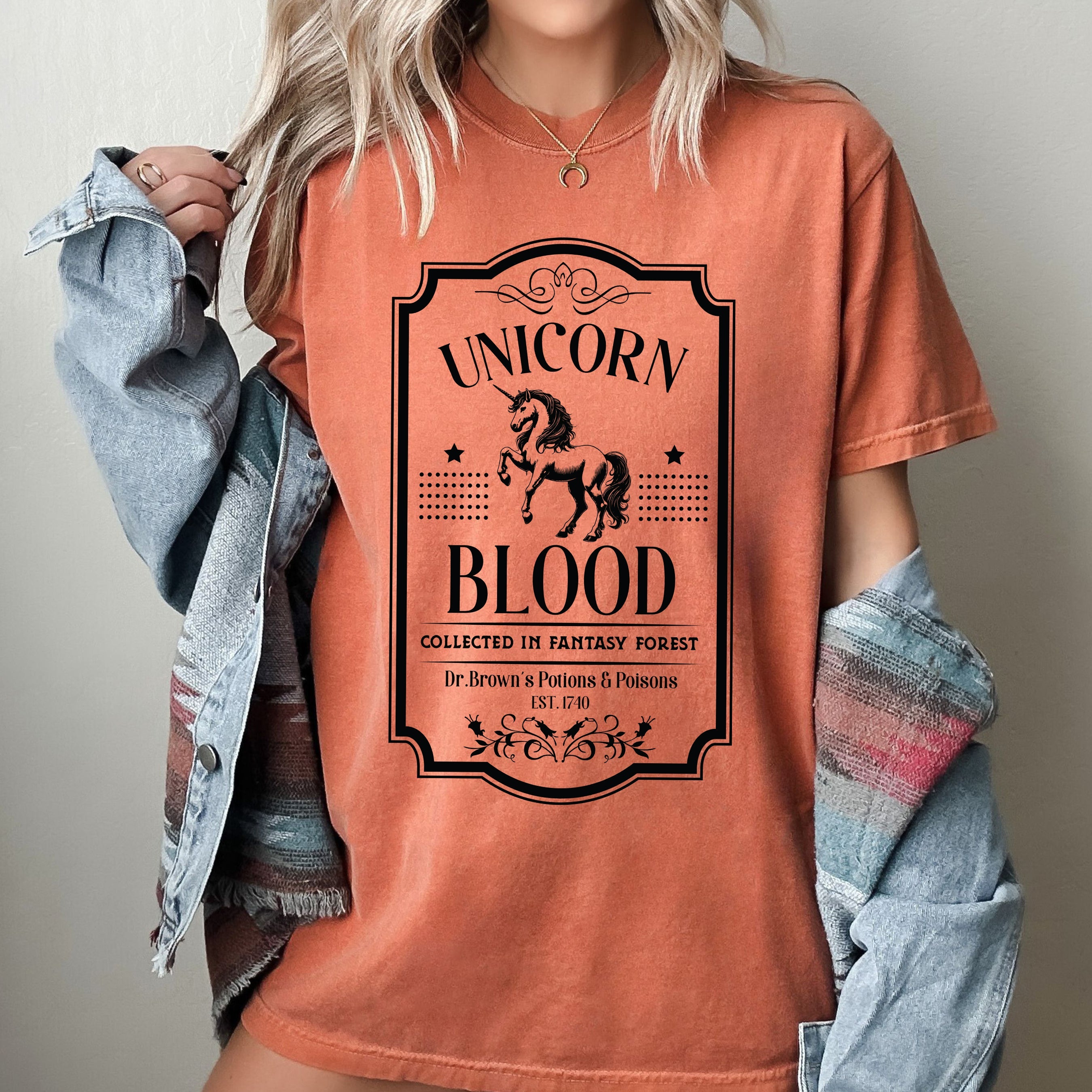 Unicorn Blood Vintage Western Witch Meme Halloween Costume Occult Dark Fantasy Comfort Colors Tee