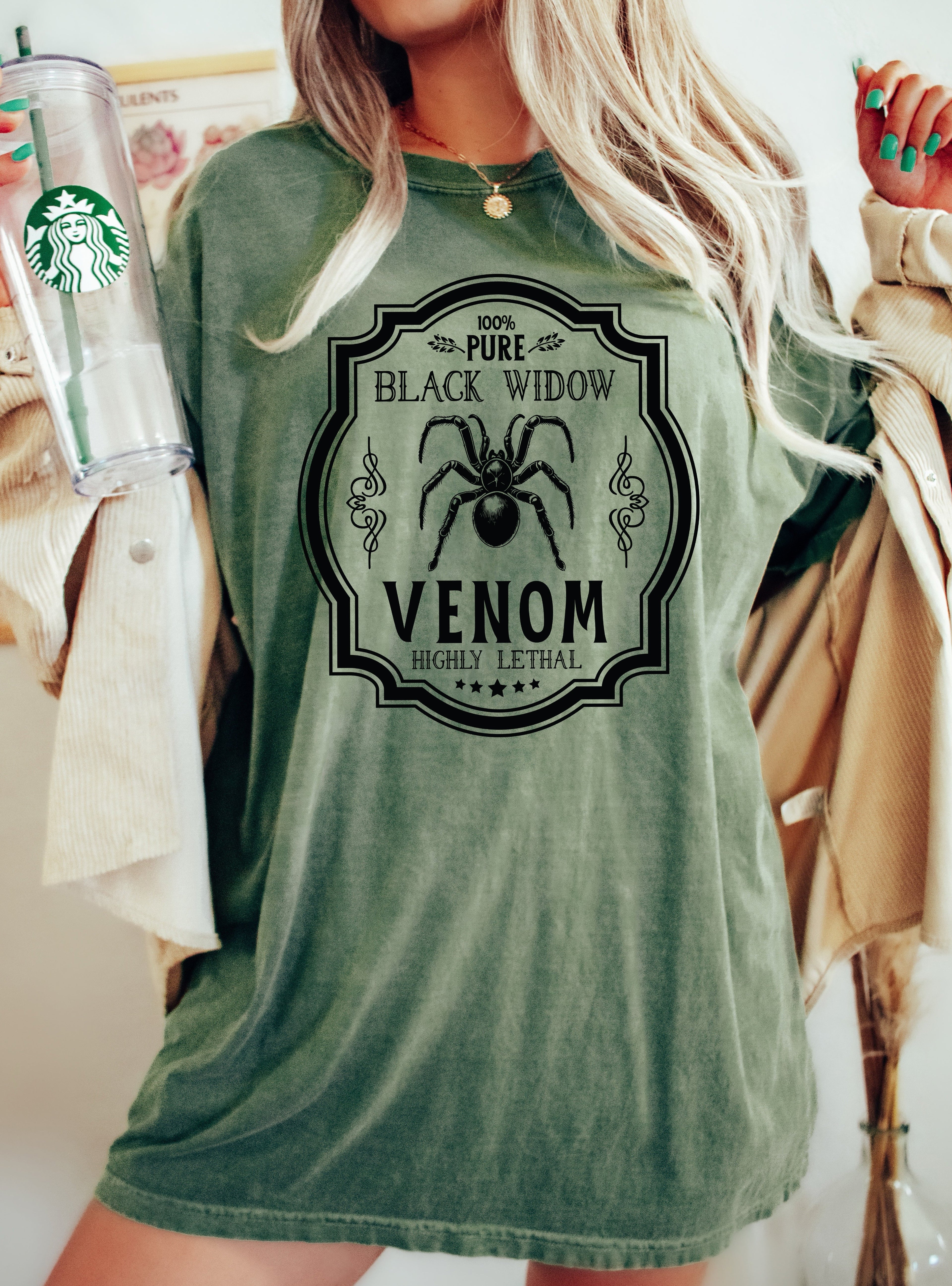 Black Widow Vintage Western Witch Halloween Meme Costume Graphic Print Comfort Colors Tee