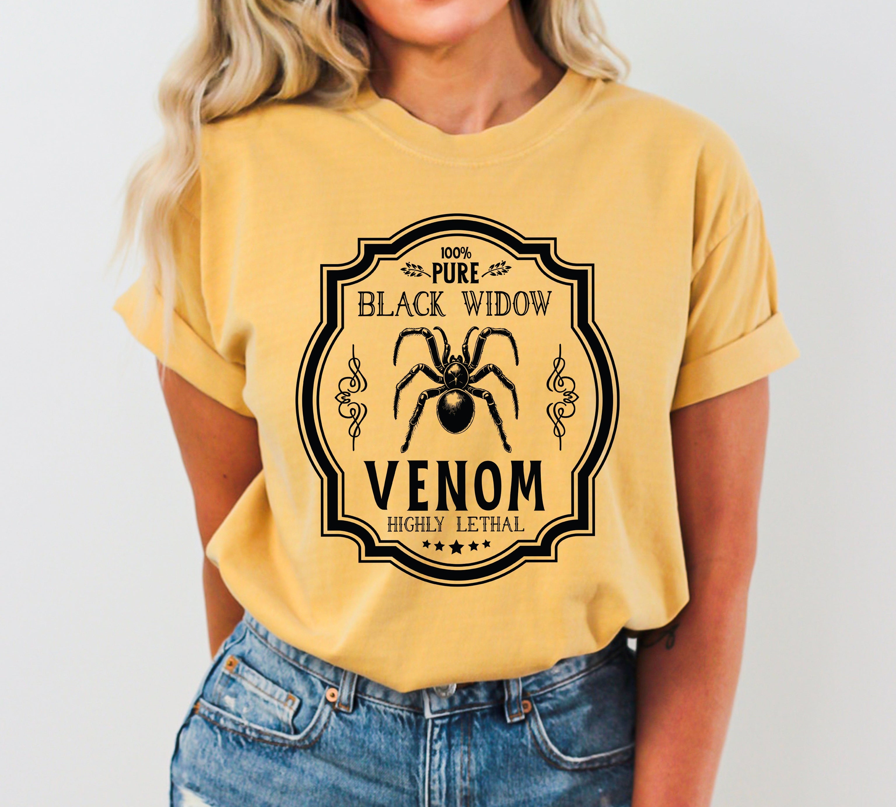 Black Widow Vintage Western Witch Halloween Meme Costume Graphic Print Comfort Colors Tee