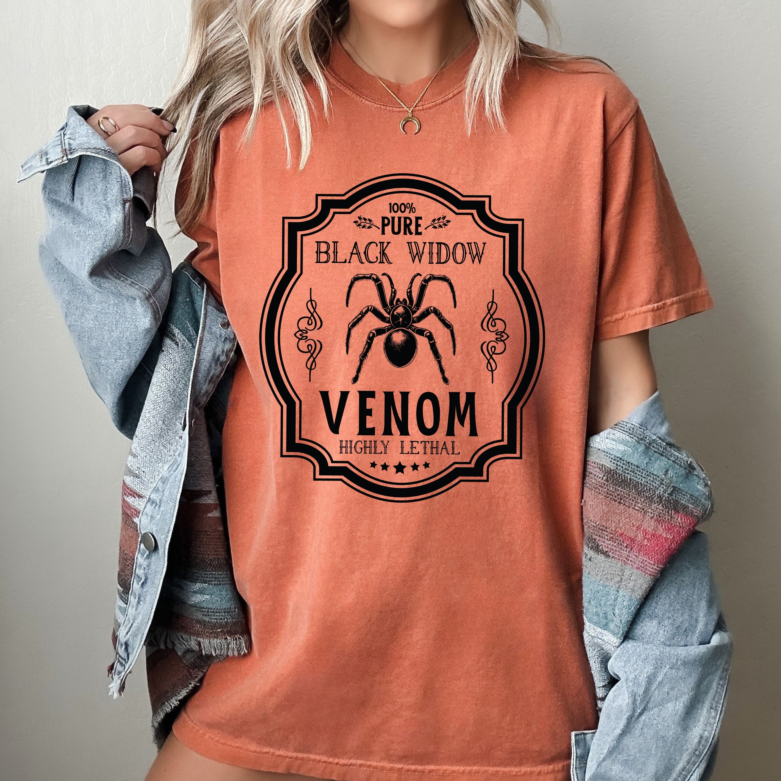Black Widow Vintage Western Witch Halloween Meme Costume Graphic Print Comfort Colors Tee