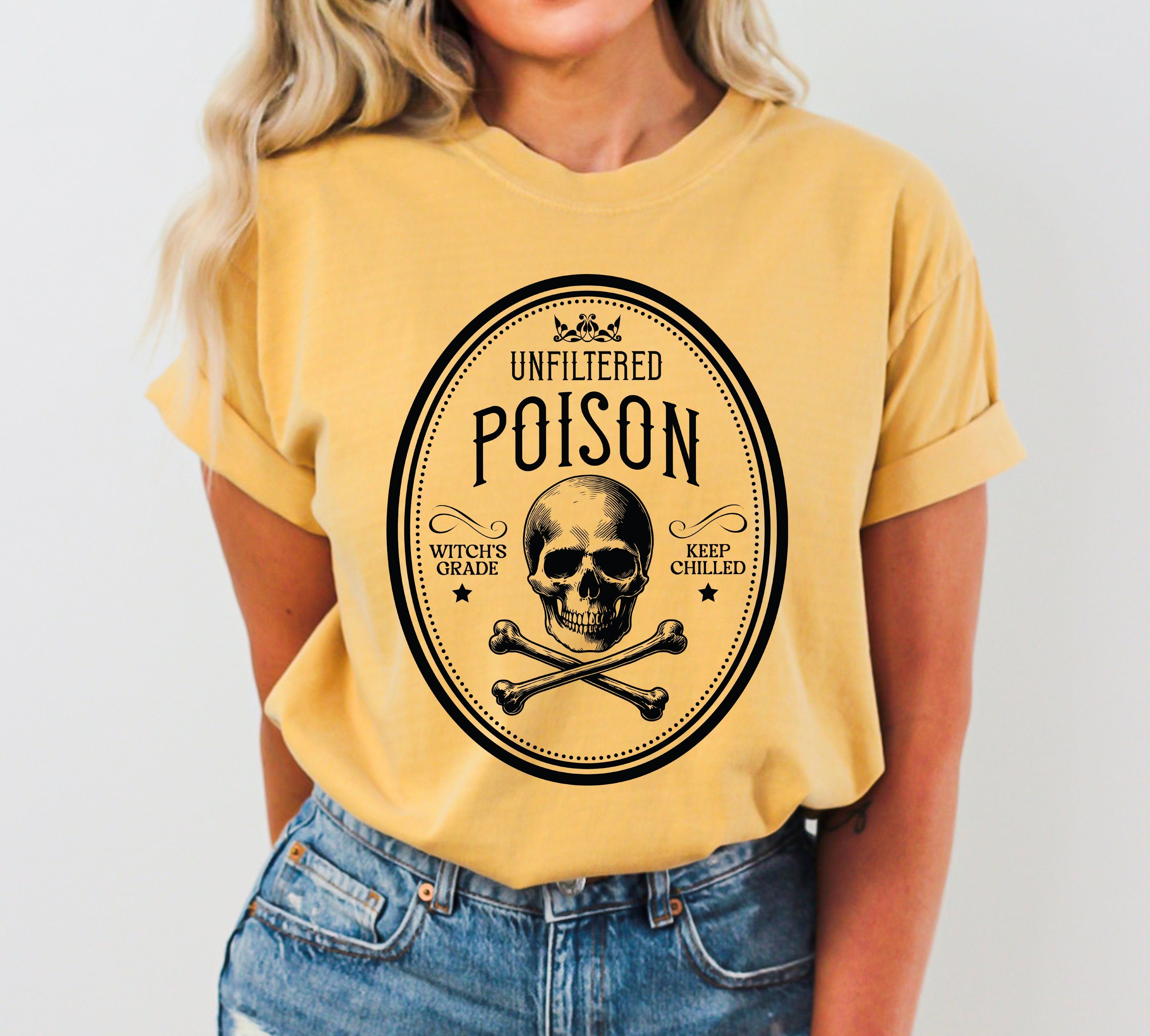 Unfiltered Poison Vintage Western Witch Aesthetic Meme Halloween Costume Comfort Colors Tee