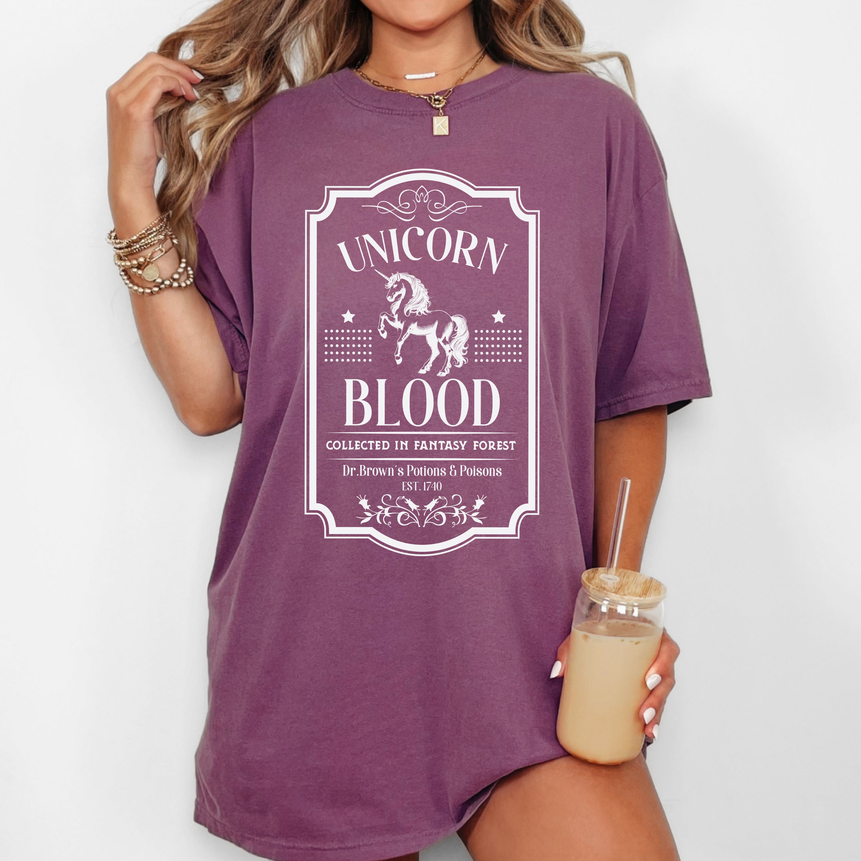 Unicorn Blood Vintage Western Witch Meme Halloween Costume Occult Dark Fantasy Comfort Colors Tee