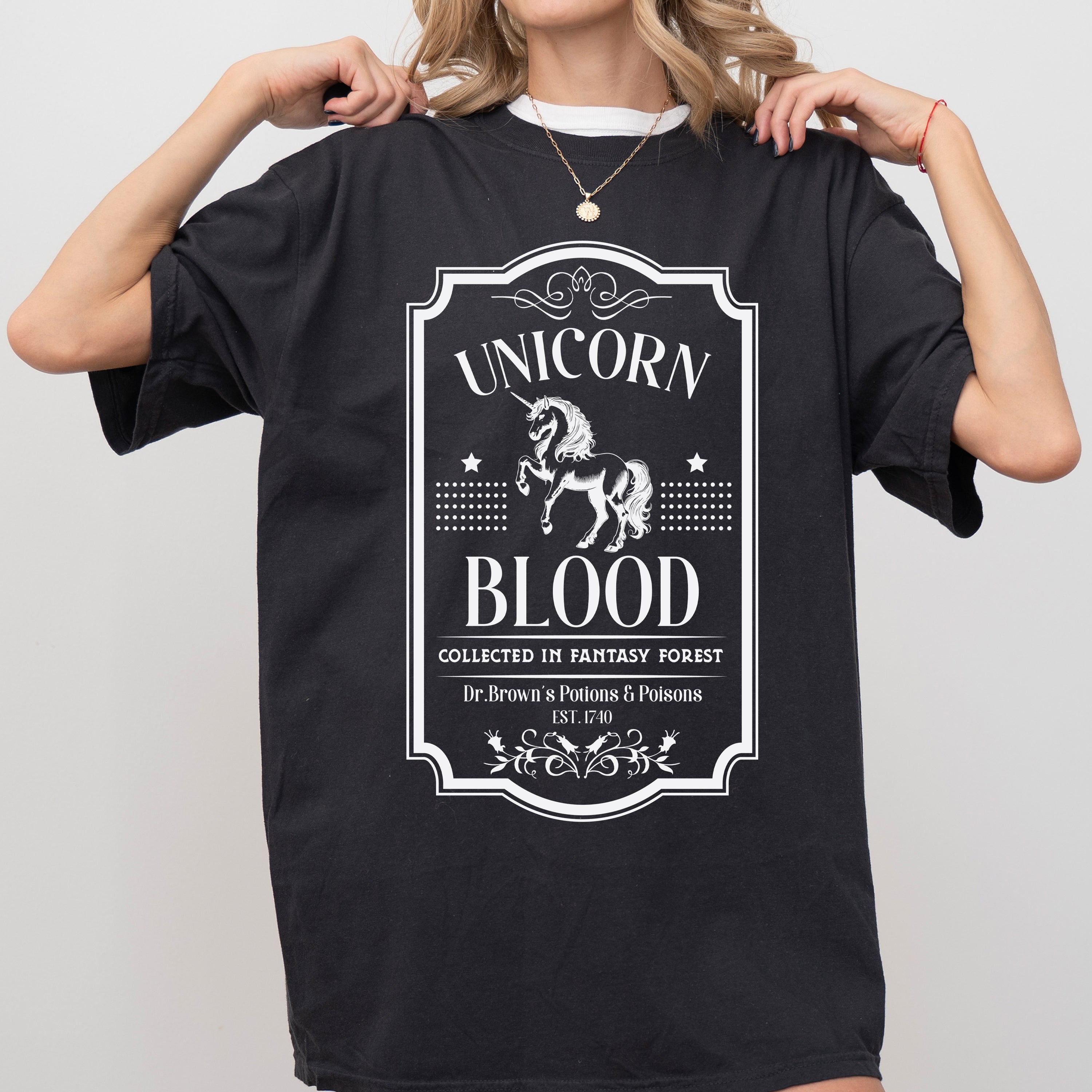 Unicorn Blood Vintage Western Witch Meme Halloween Costume Occult Dark Fantasy Comfort Colors Tee