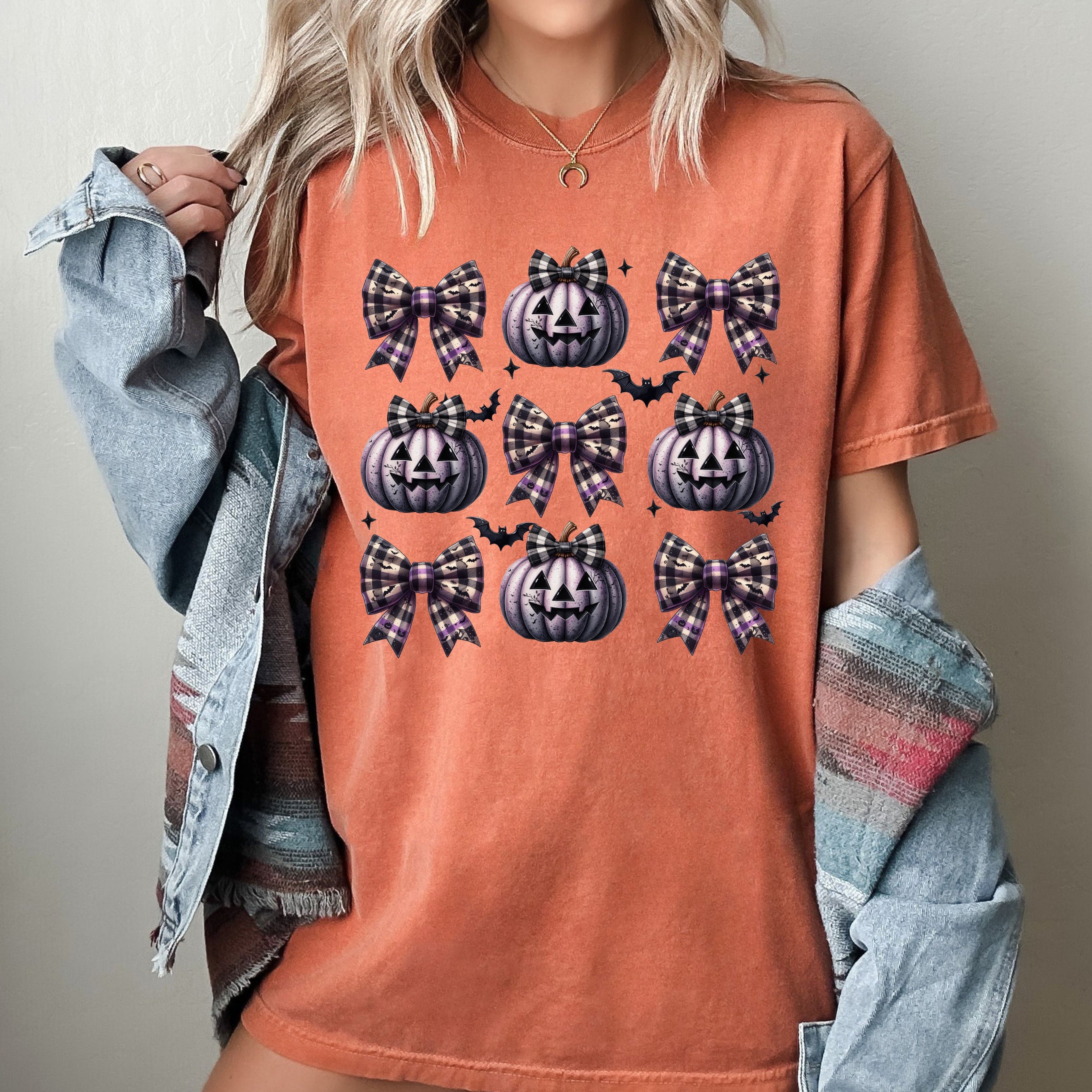 Bow Pumpkin Coquette Vintage Western Witch Halloween Costume Meme Comfort Colors Tee
