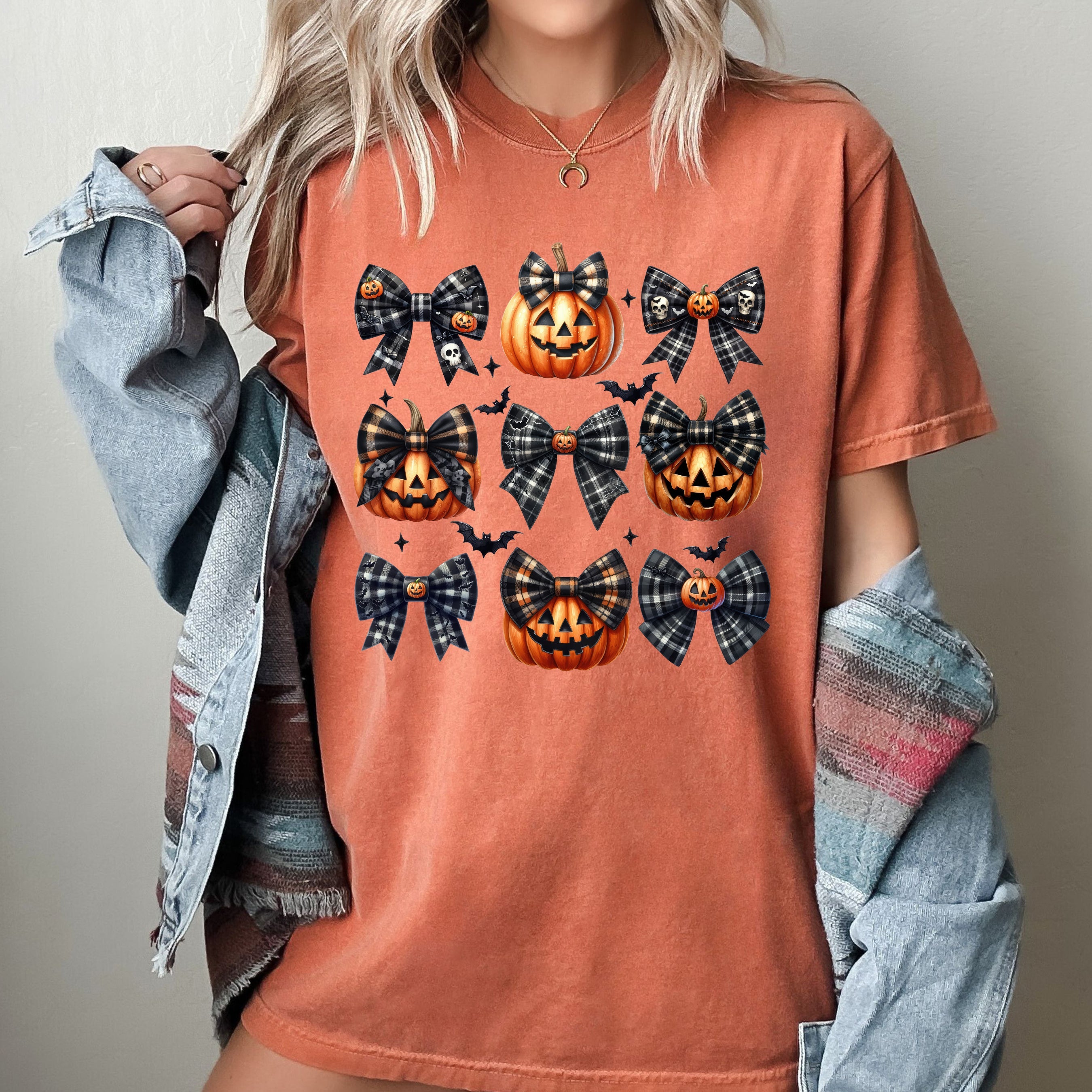 Pumpkin Bow Coquette Witch Vintage Western Halloween Meme Costume Comfort Colors Tee