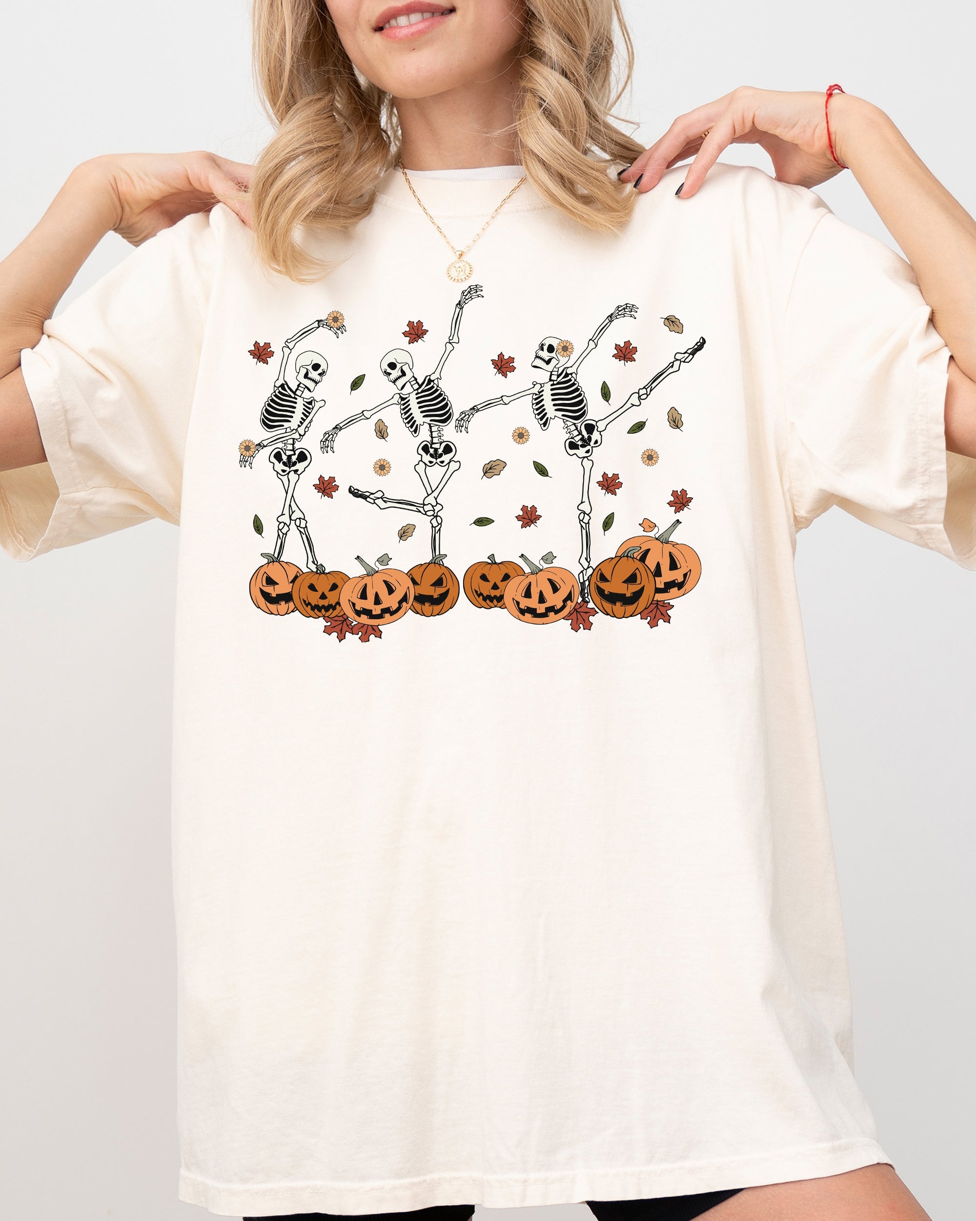 Dancing Skeletons Fall Leaves Vintage Western Witch Meme Halloween Costume Comfort Colors Tee
