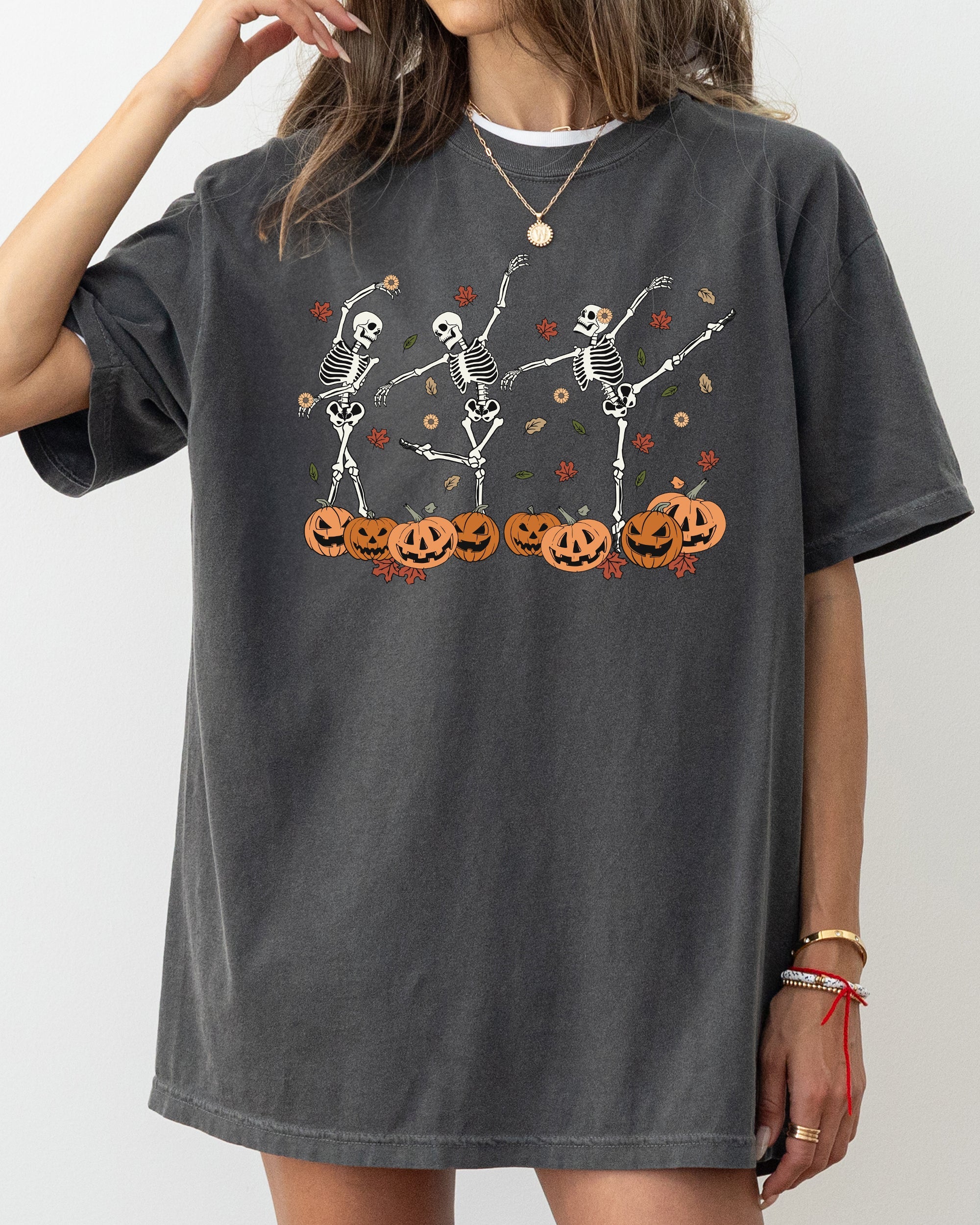 Dancing Skeletons Fall Leaves Vintage Western Witch Meme Halloween Costume Comfort Colors Tee