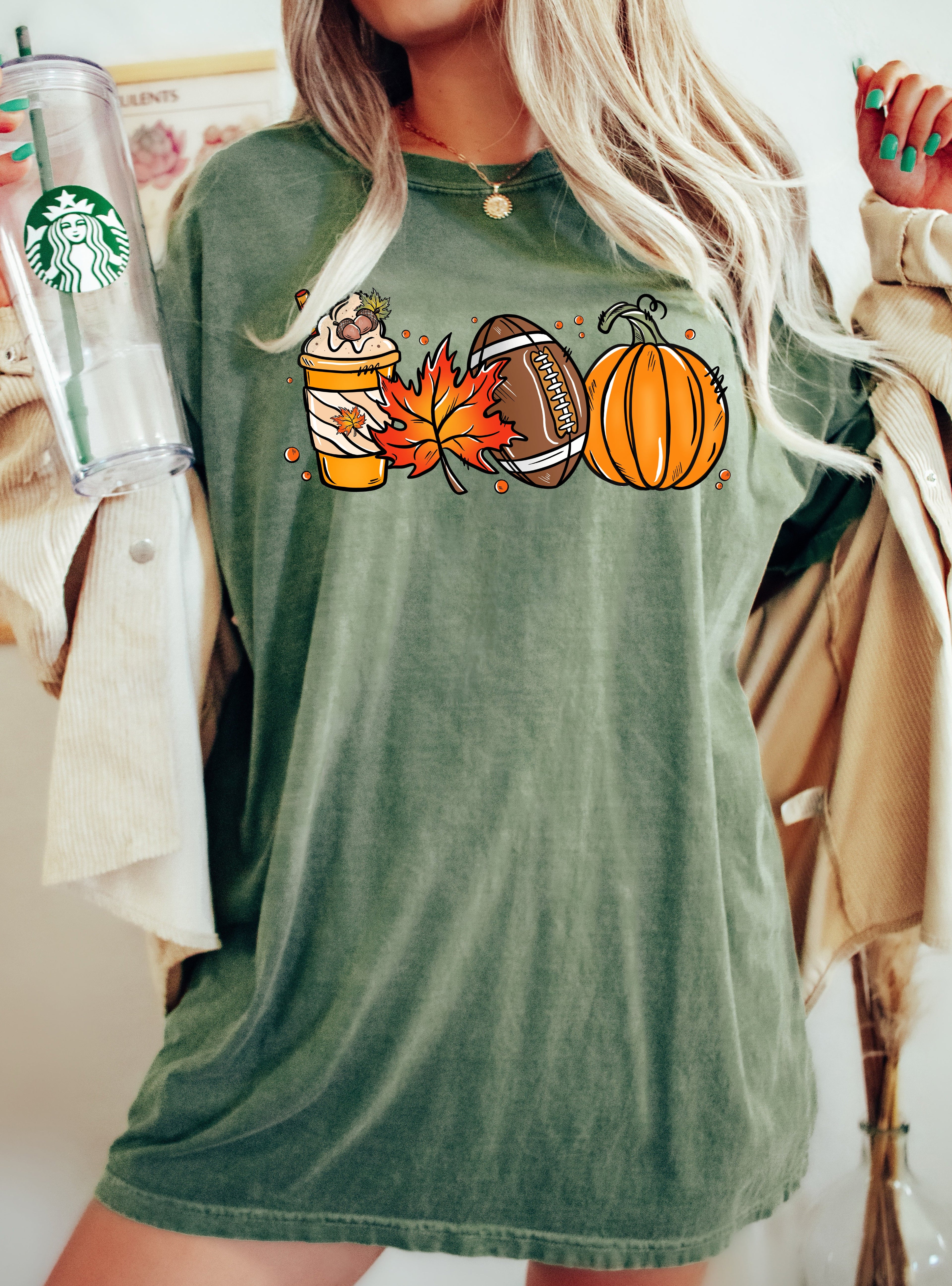 Football Icons Fall Pumpkin Vintage Western Witch Halloween Costume Comfort Colors Tee