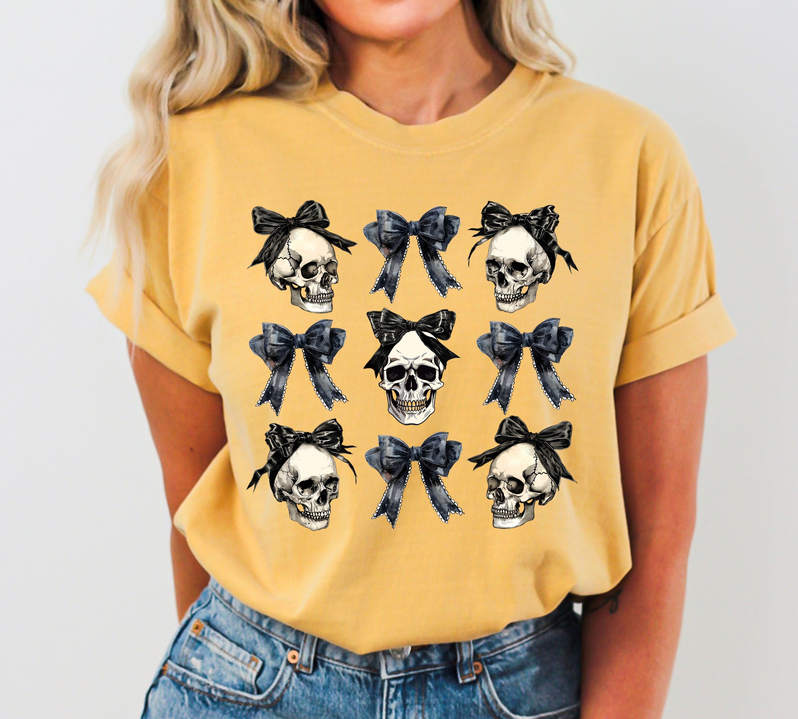 Skull Bow Coquette Vintage Western Witch Aesthetic Meme Halloween Costume Comfort Colors Tee
