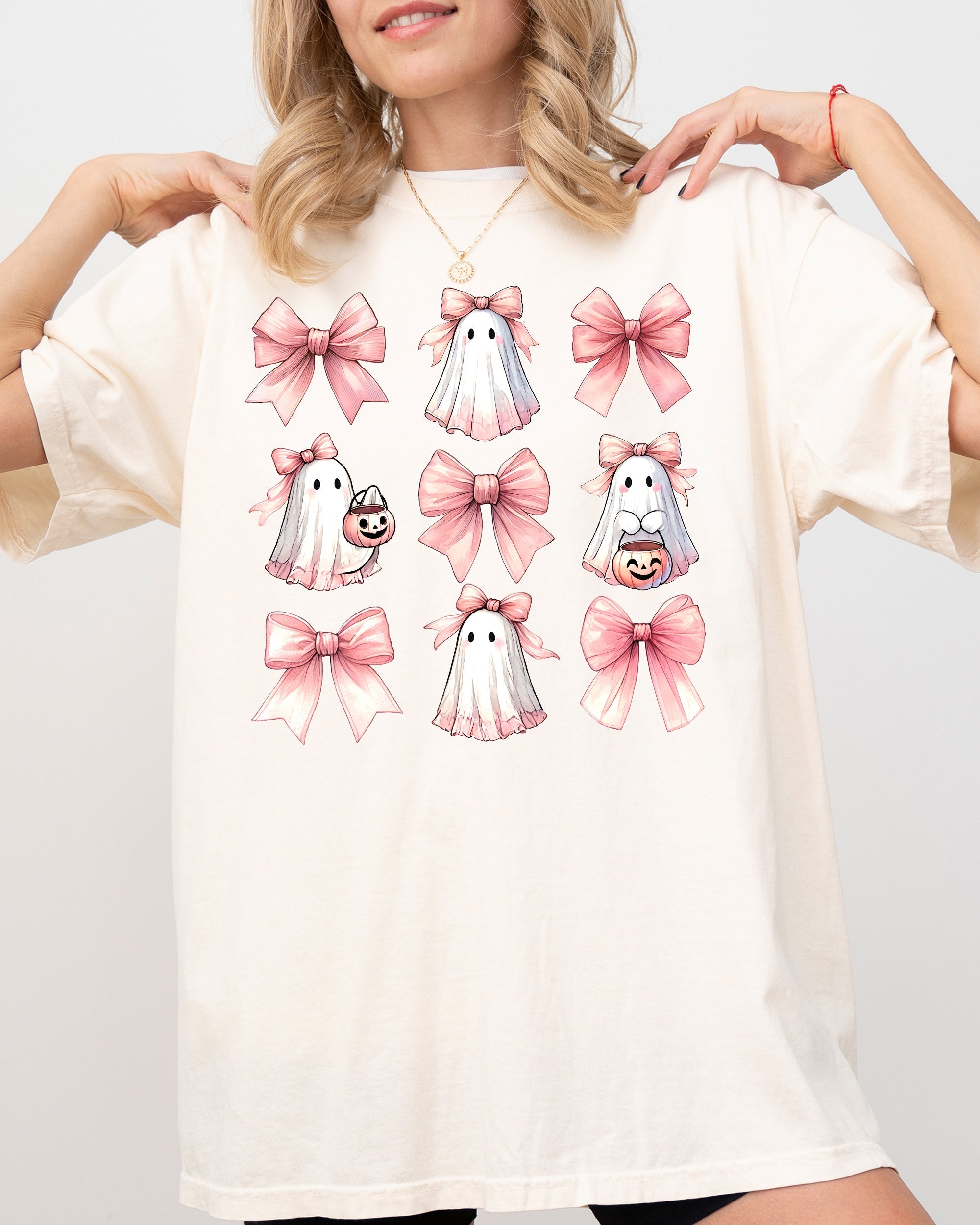 Pink Bow Ghost Coquette Vintage Western Witch Aesthetic Meme Halloween Costume Comfort Colors Tee
