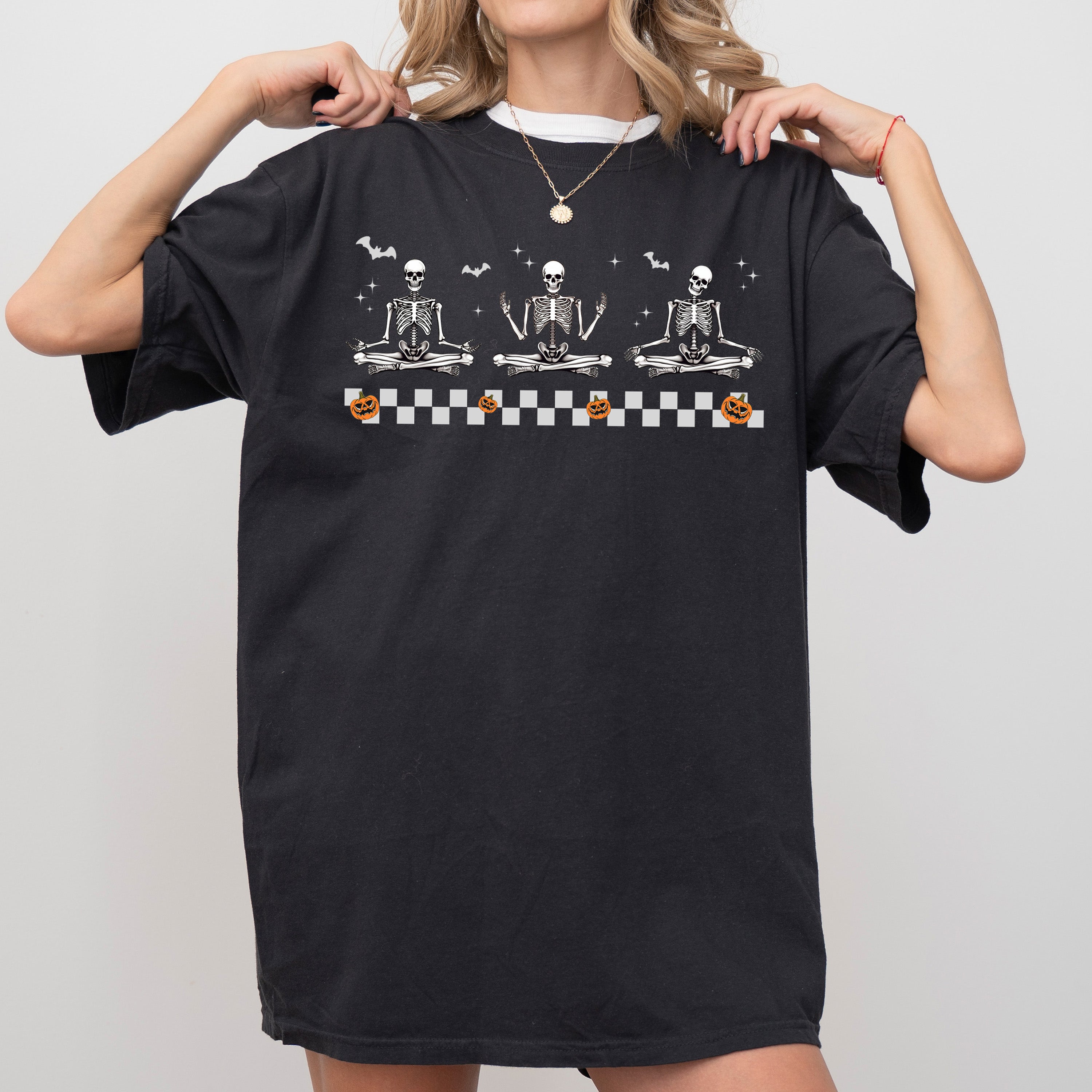 Meditating Skeletons Yoga Western Witch Meme Halloween Vintage Costume Comfort Colors Tee