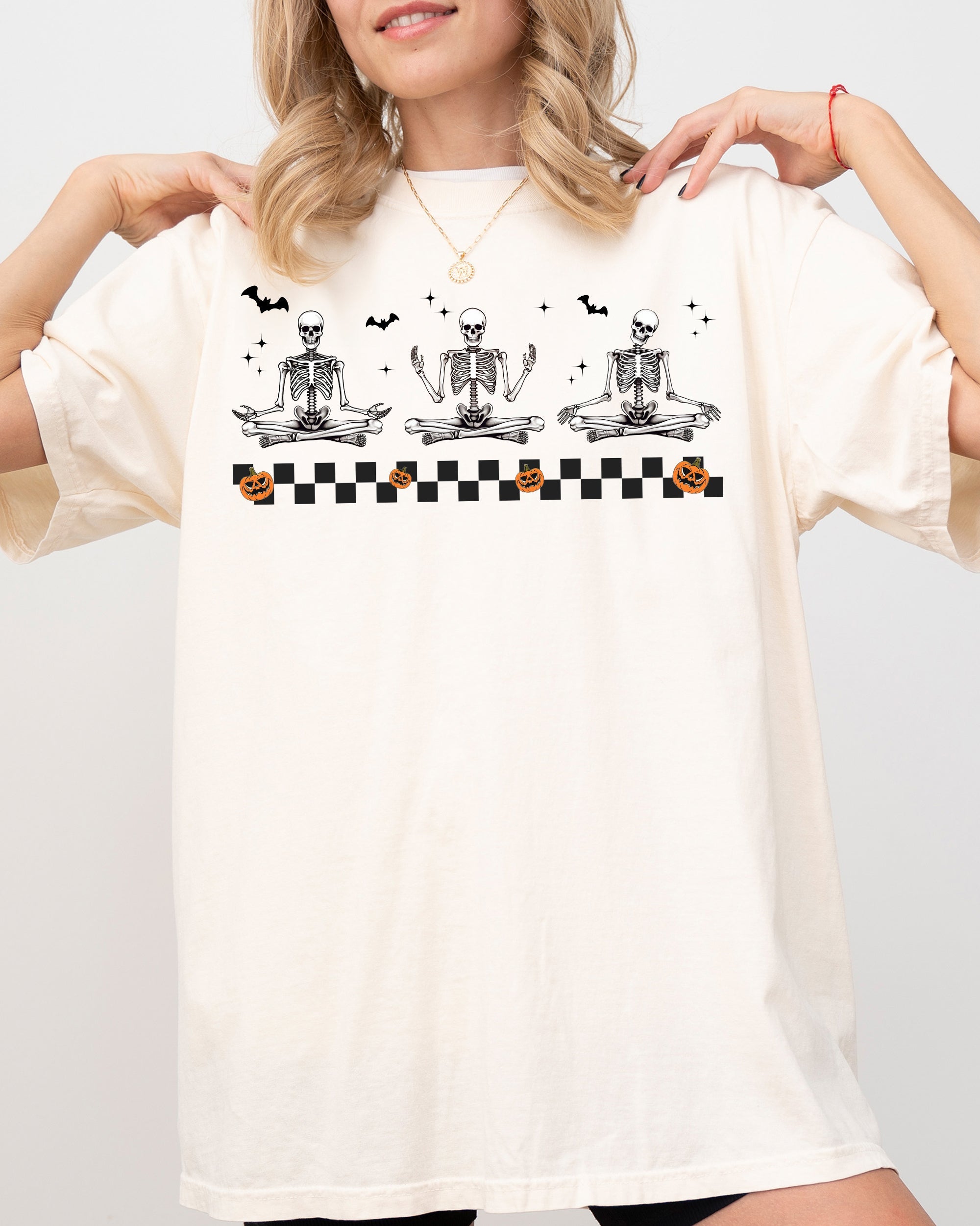 Meditating Skeletons Yoga Western Witch Meme Halloween Vintage Costume Comfort Colors Tee