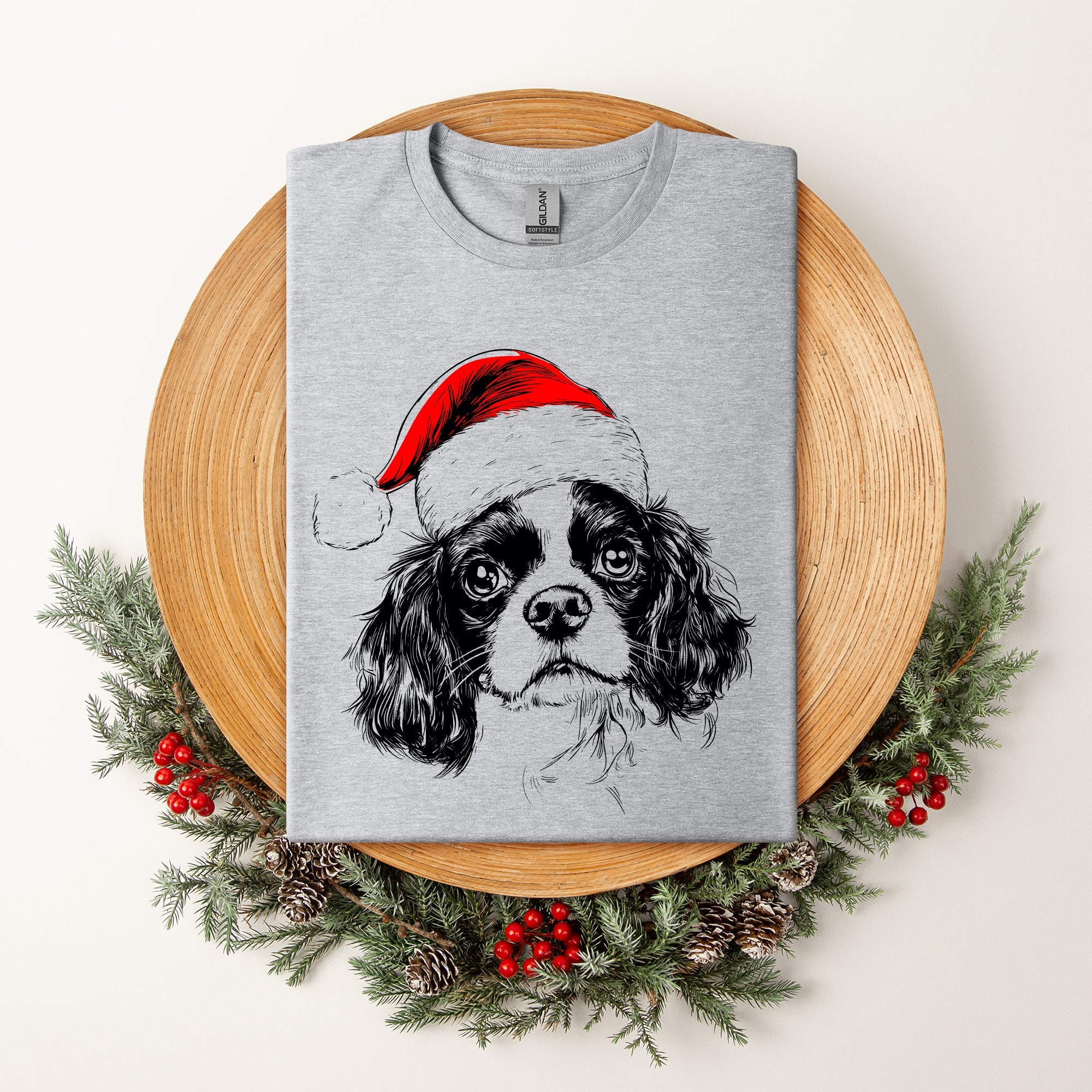 Cavalier King Charles Santa Dog Christmas Lover Pet Holiday Graphic Comfort Colors Tee