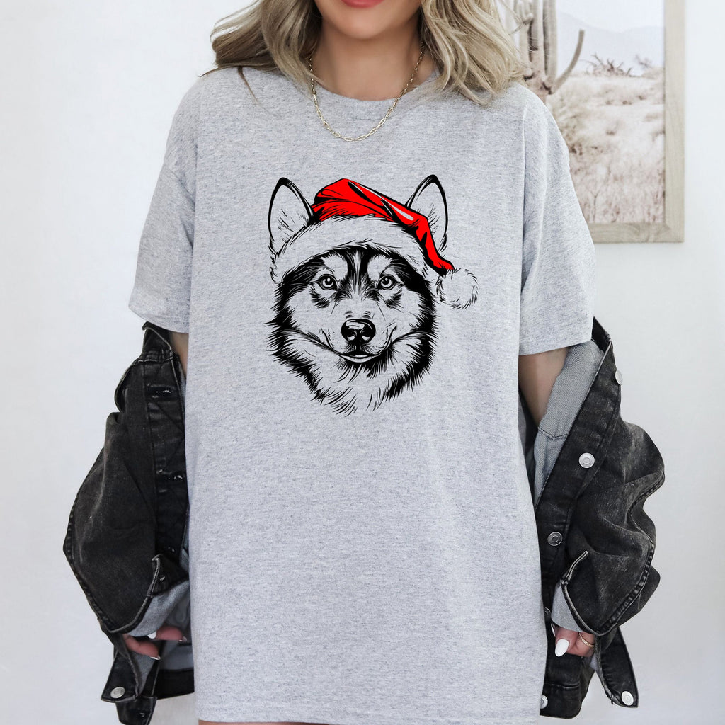 Husky Santa Claus With Christmas Paws And Festive Holly For Dog Lovers Comfort Colors Tee