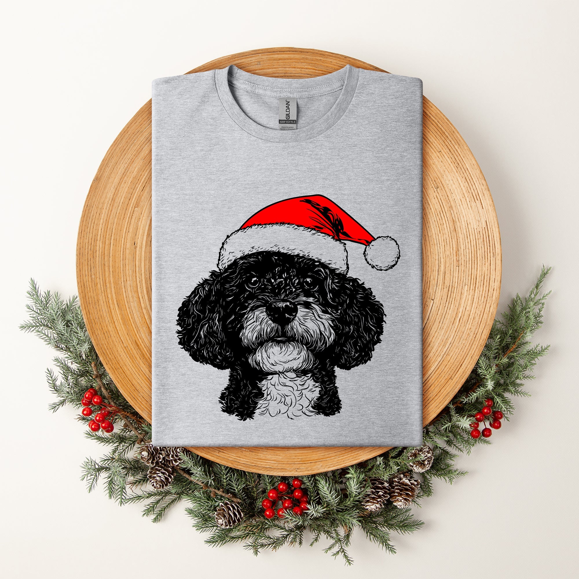 Portuguese Water Dog Santa Claus Christmas Dog Lover Portrait Comfort Colors Tee