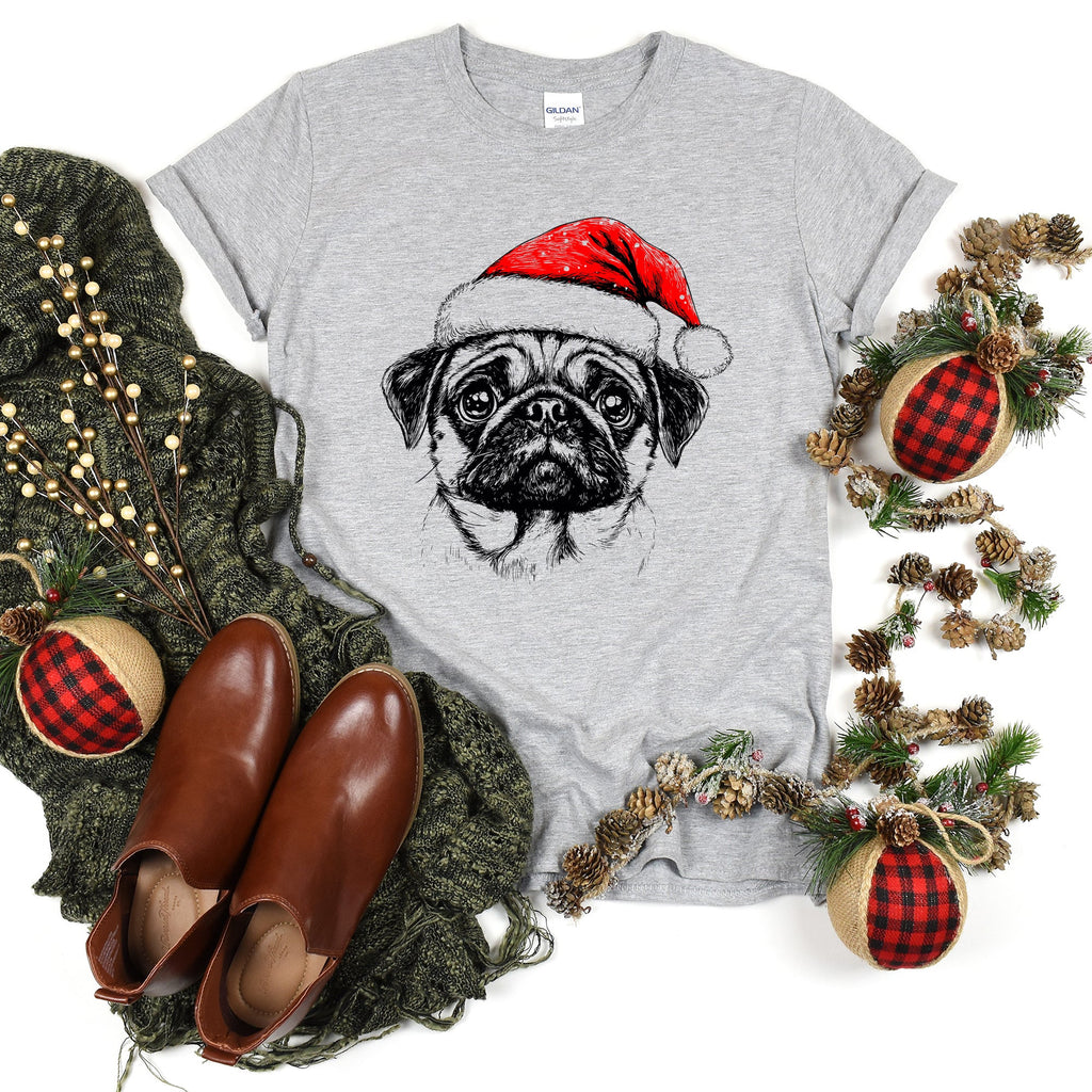 Pug Santa Christmas Dog Lover Pet Holiday Cheer Festive Paws Edition Comfort Colors Tee