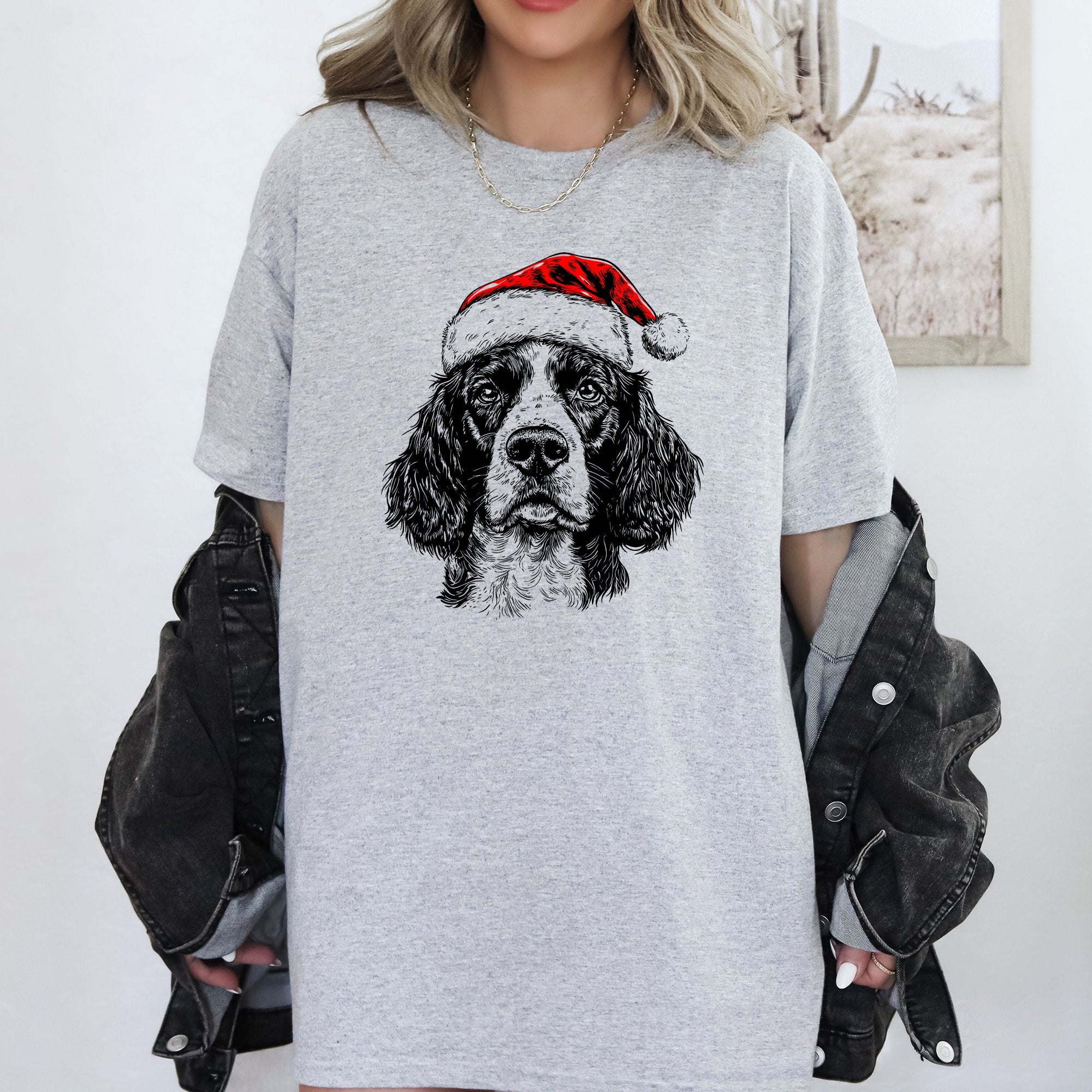 Springer Spaniel Santa Christmas Dog Lover Pet Illustration Limited Edition Comfort Colors Tee