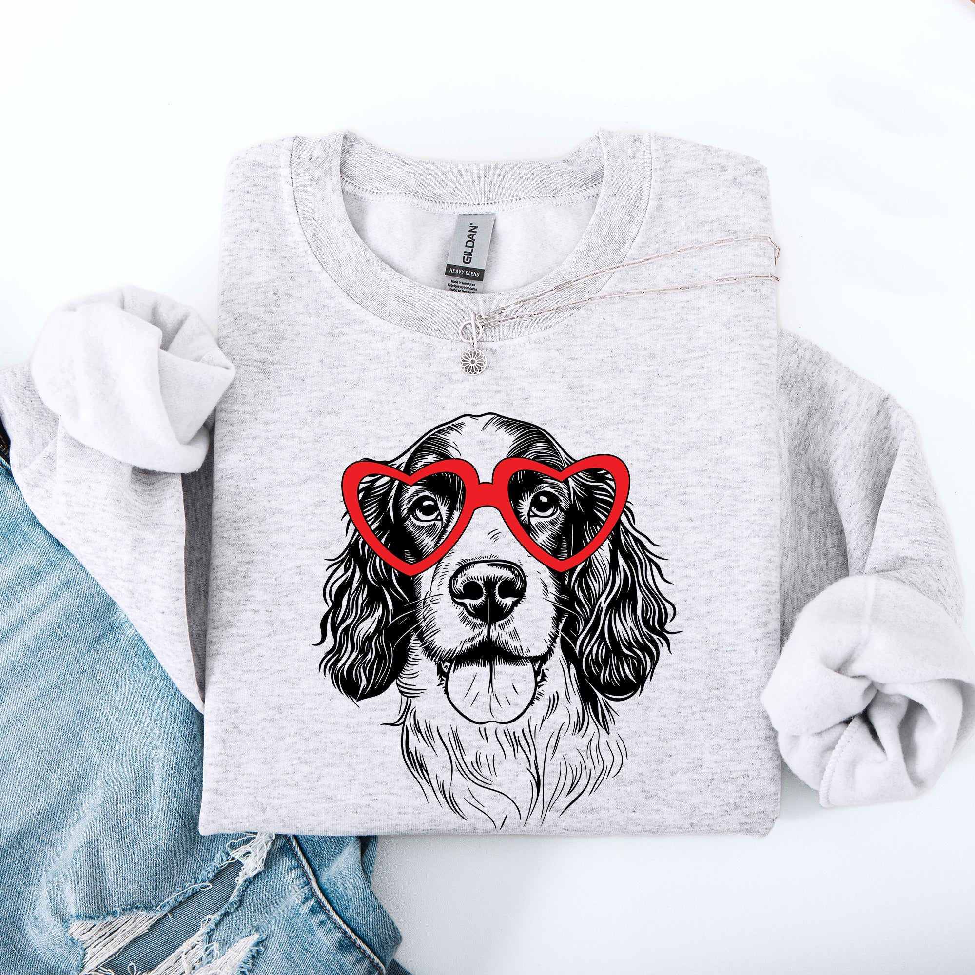 Springer Spaniel Valentine's Lovers Heart Dog Breed Premium Graphic Cozy Sweatshirt