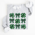 Sparkly Clover Shamrock Faux Sequins Bow Coquette Lucky Irish St Patrick's Day Sweatshirt