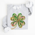Colorful Shamrock Four Leaf Clover Sequin Style Lucky Irish Retro St Patrick's Day Sweatshirt