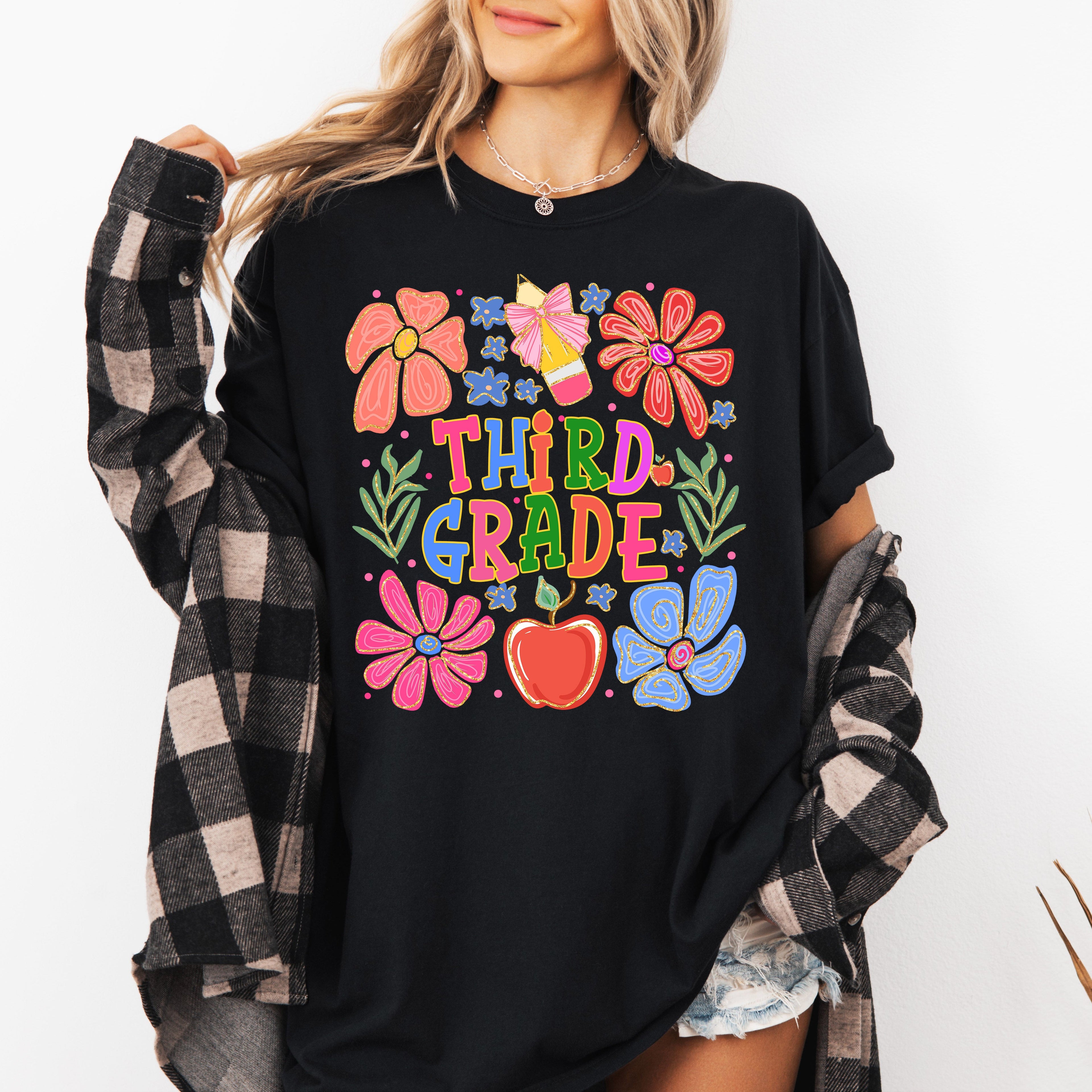 Third Grade Boho Floral Teacher First Day Back To School Edition Comfort Colors Tee