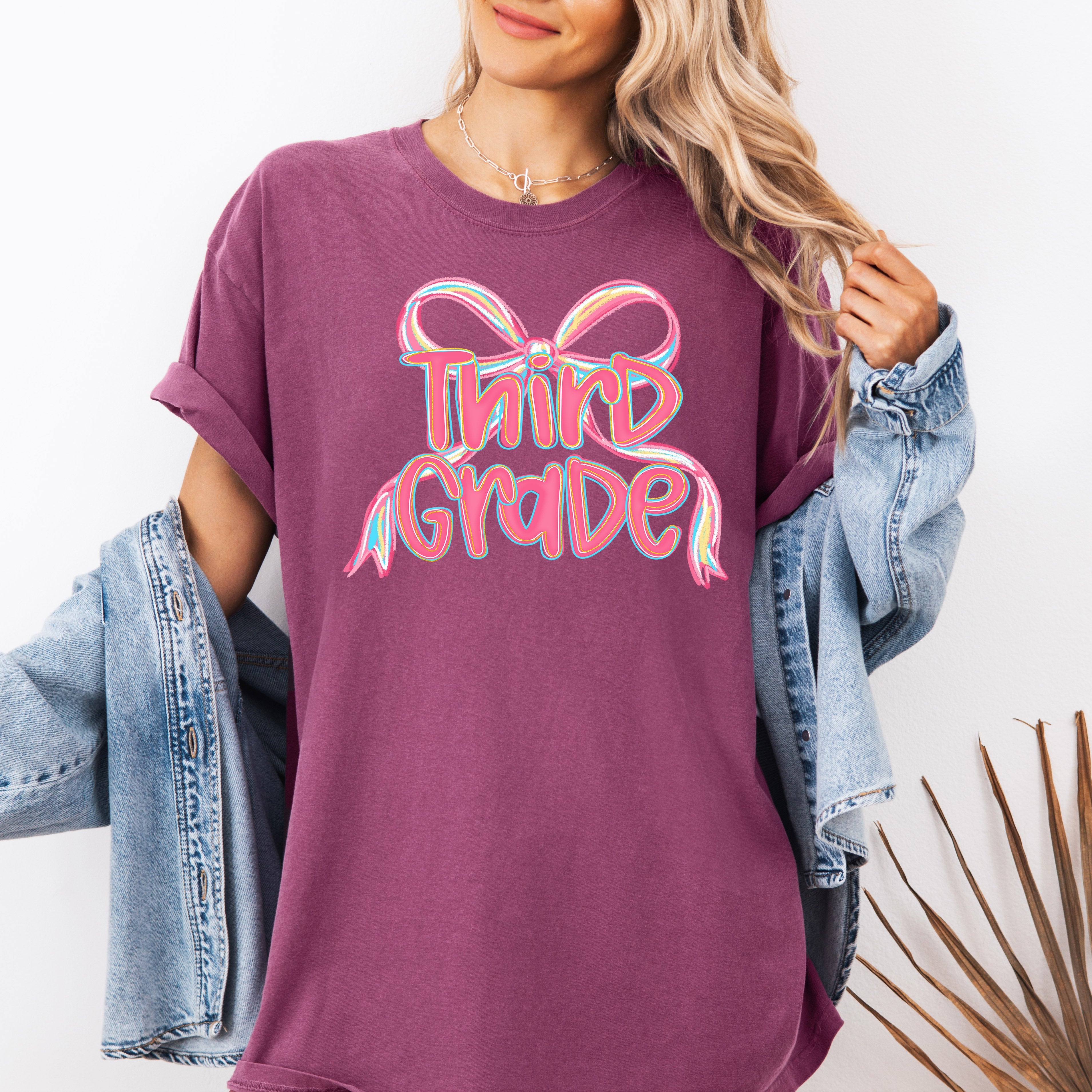 Third Grade Teacher Bow Back to School First Day Teacher Appreciation Edition Comfort Colors Tee