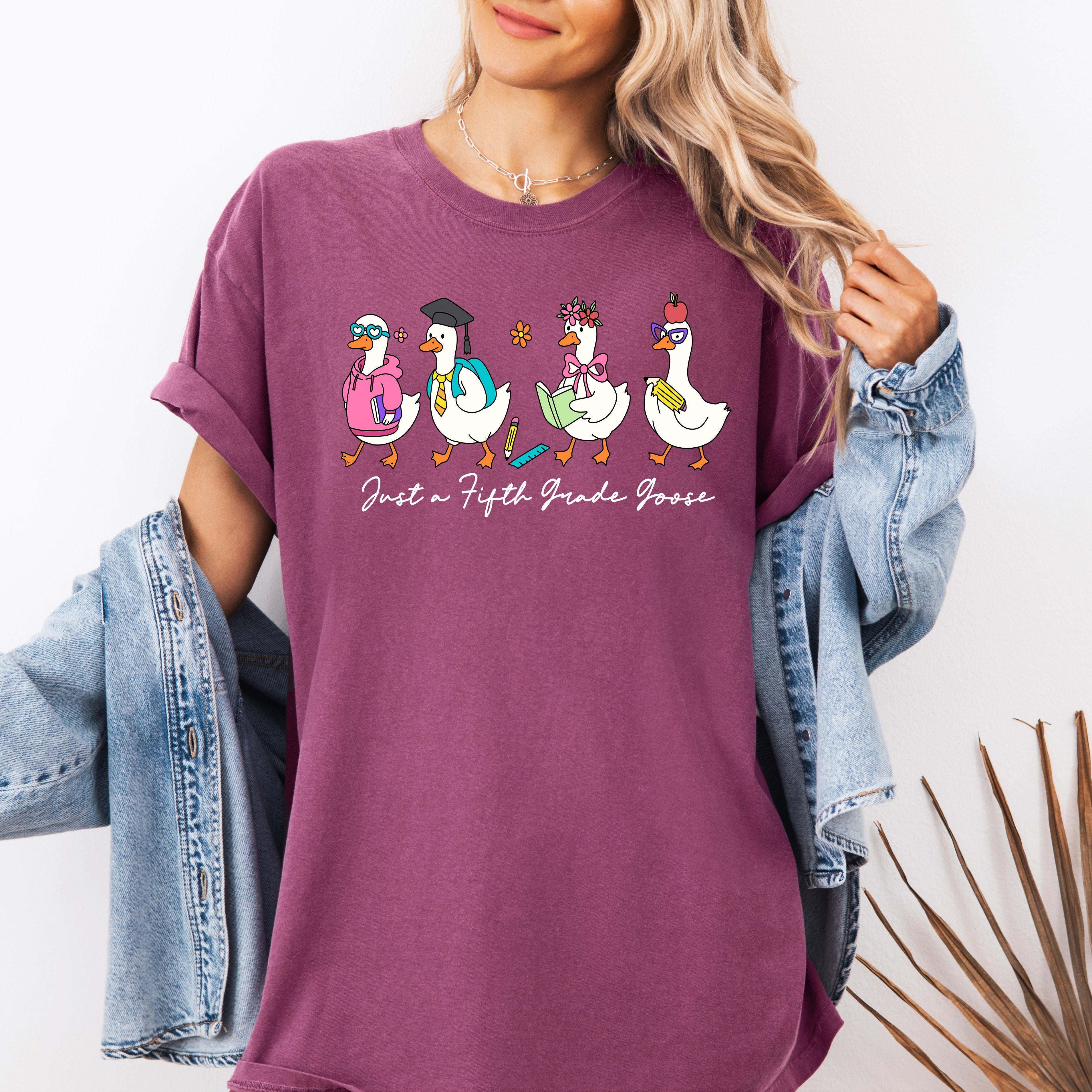 Just A Fifth Grade Goose Back To School Bow Teacher Appreciation Comfort Colors Tee