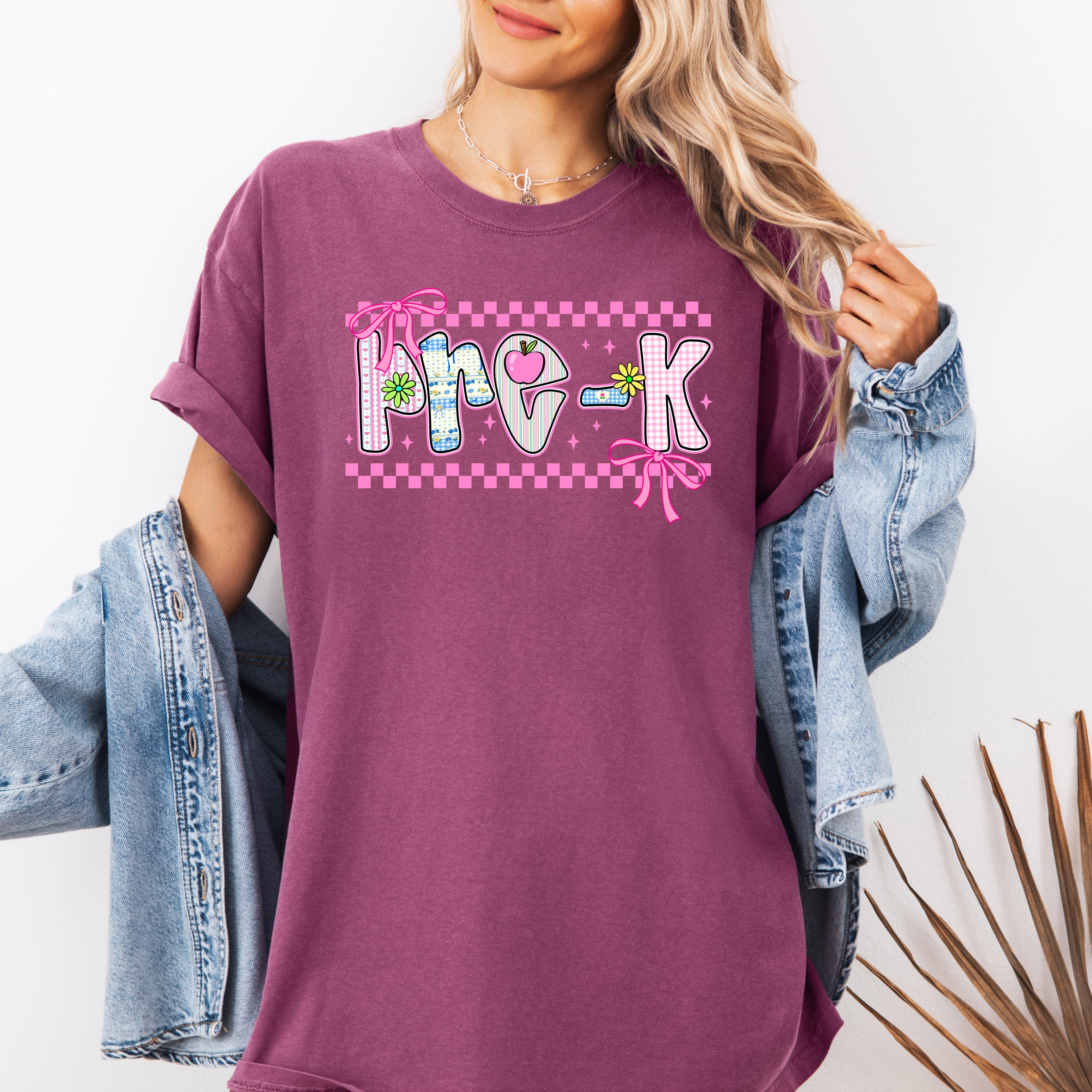 Pre-K Teacher Retro Checkered First Day Back To School Celebration Edition Comfort Colors Tee