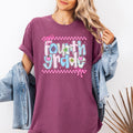 Fourth Grade Teacher Retro Checkered Back To School First Day Comfort Colors Tee