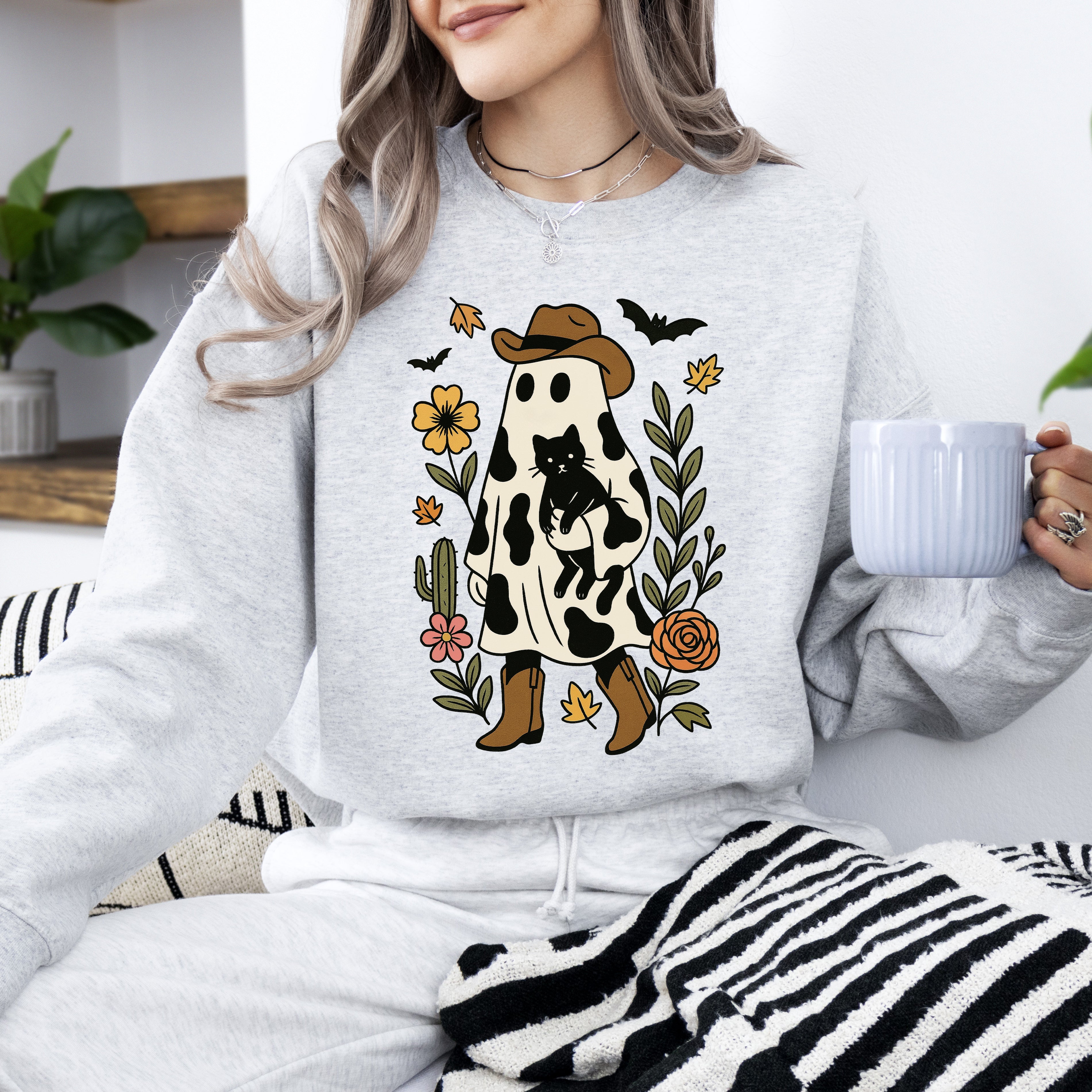 Cute Cowboy Ghost Western Halloween Retro Vintage Spooky Costume Fall Graphic Sweatshirt