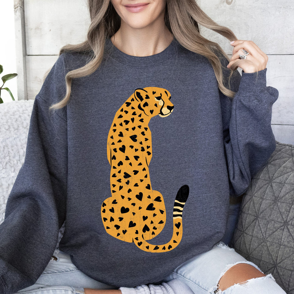 Leopard Heart Spots Valentine's Day Leopard Print Love Pattern Cozy Vintage Style Sweatshirt