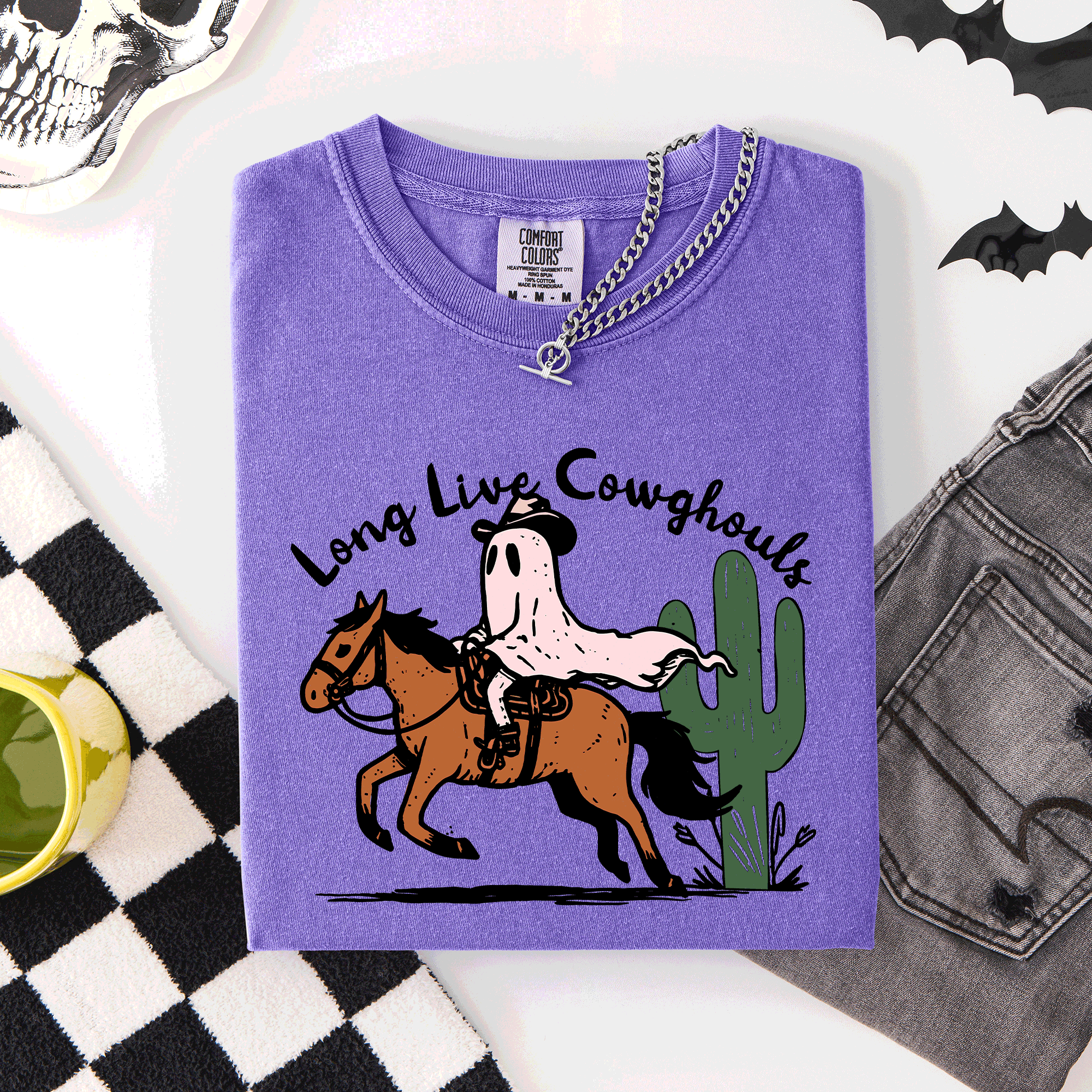 Long Live Cowghouls, Cowgirls Western Halloween Cute Celebration Comfort Colors Tee