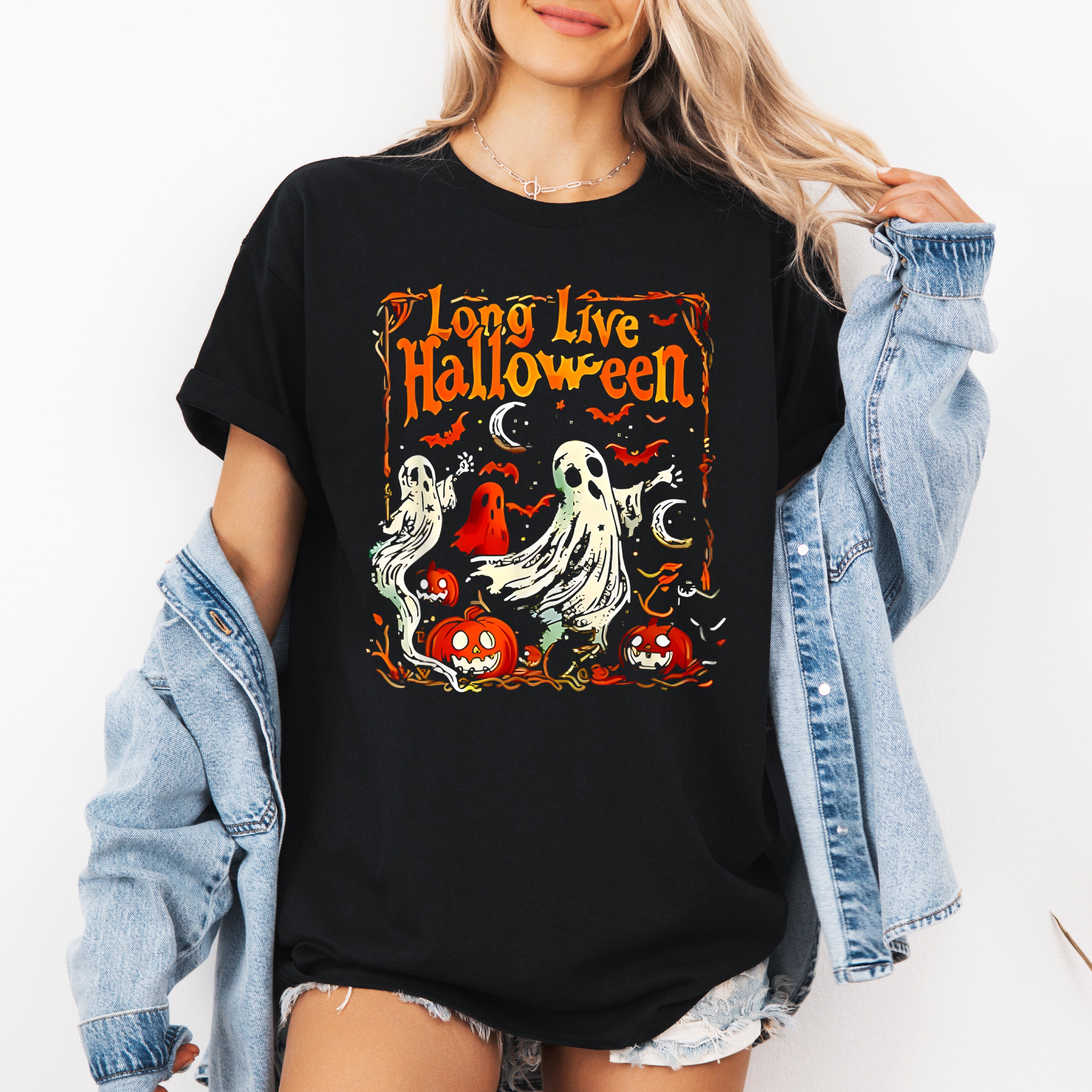 Long Live Halloween Pumpkin Ghosts Classic Vintage Limited Edition Retro Graphic Tee