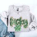 Lucky Dalmatian Print Leprechaun Shamrock Clover St Patrick's Day Festive Sweatshirt