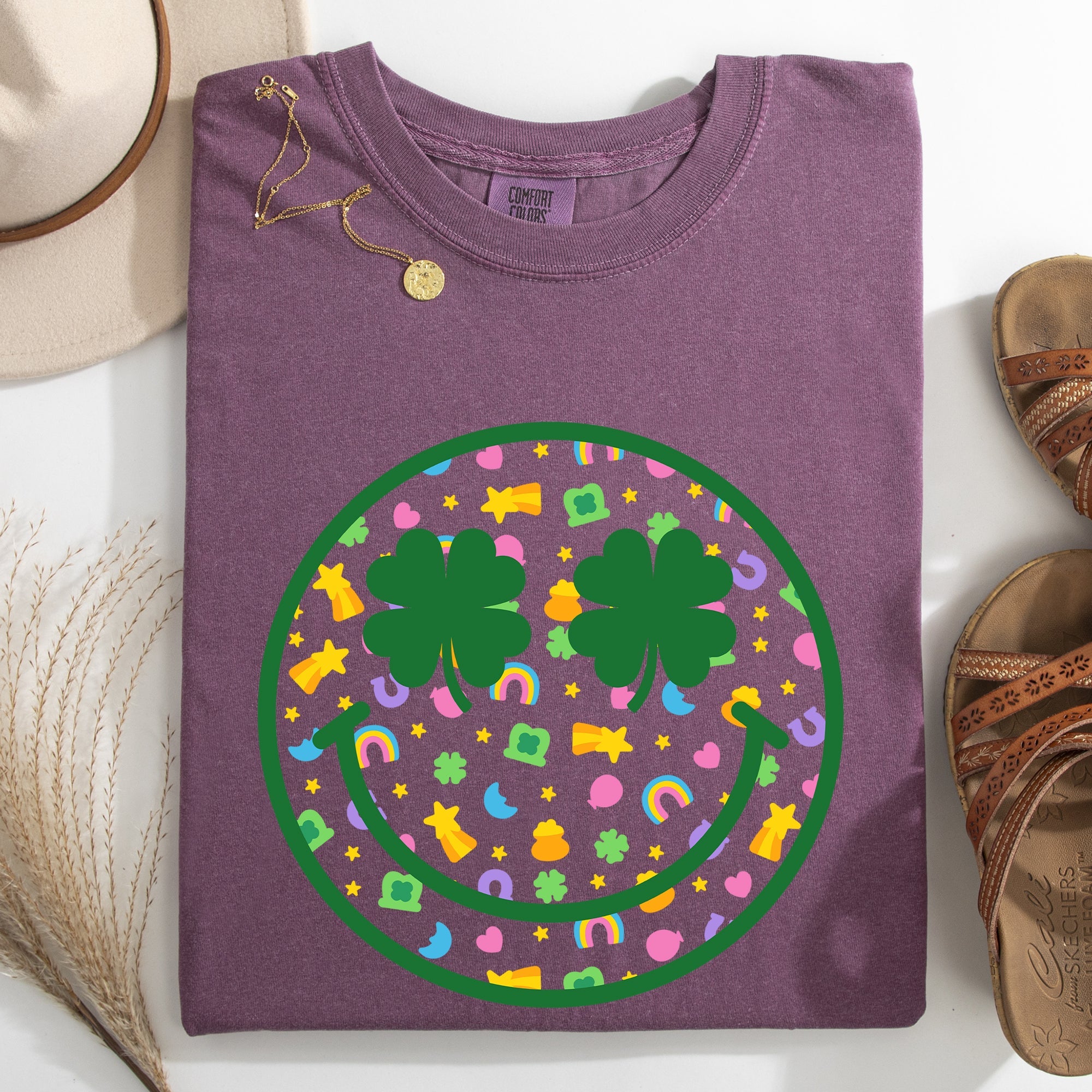 Lucky Smiley Retro Charms St Patrick's Day Shamrock Clover Leprechaun Comfort Colors Tee