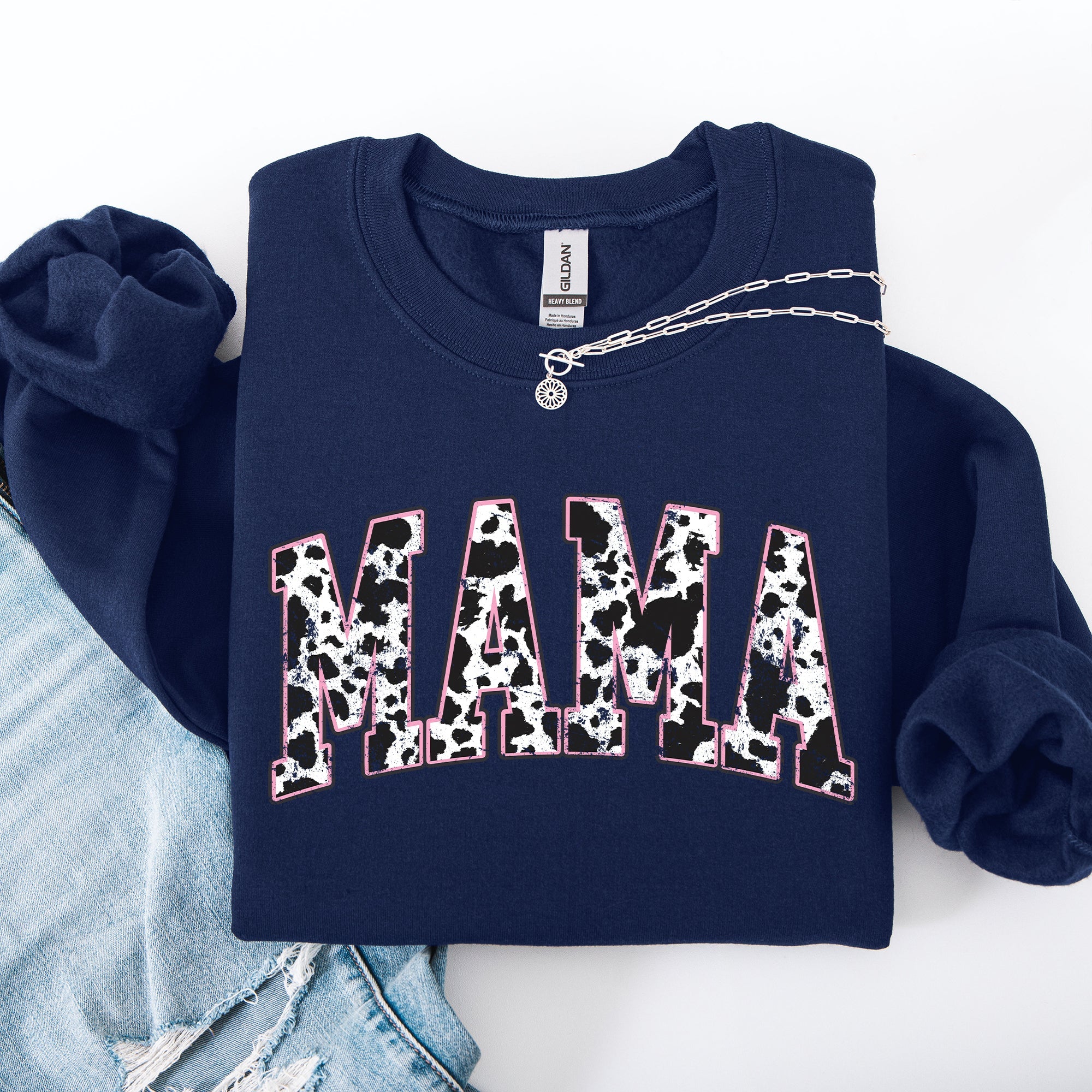 Mama Cow Print Western Vintage Country Farm Cowboy Cowgirl Rustic Cozy Graphic Sweatshirt