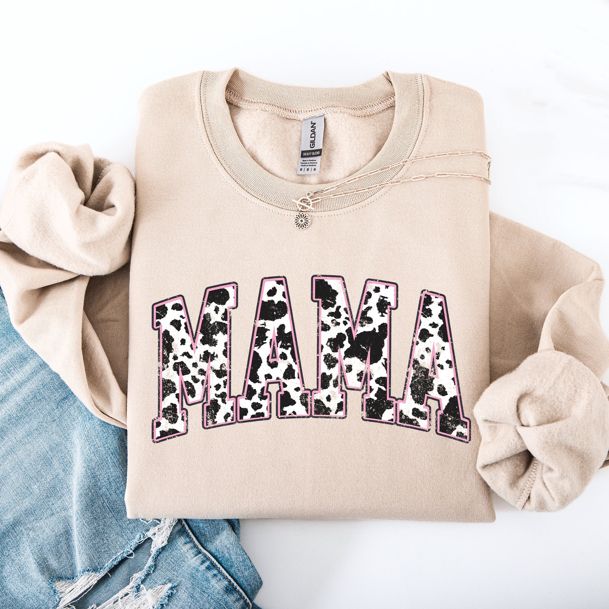 Mama Cow Print Western Vintage Country Farm Cowboy Cowgirl Rustic Cozy Graphic Sweatshirt