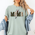 Mama Cow Print Checkered Lightning Bolt Retro Mother's Day Celebration Comfort Colors Tee
