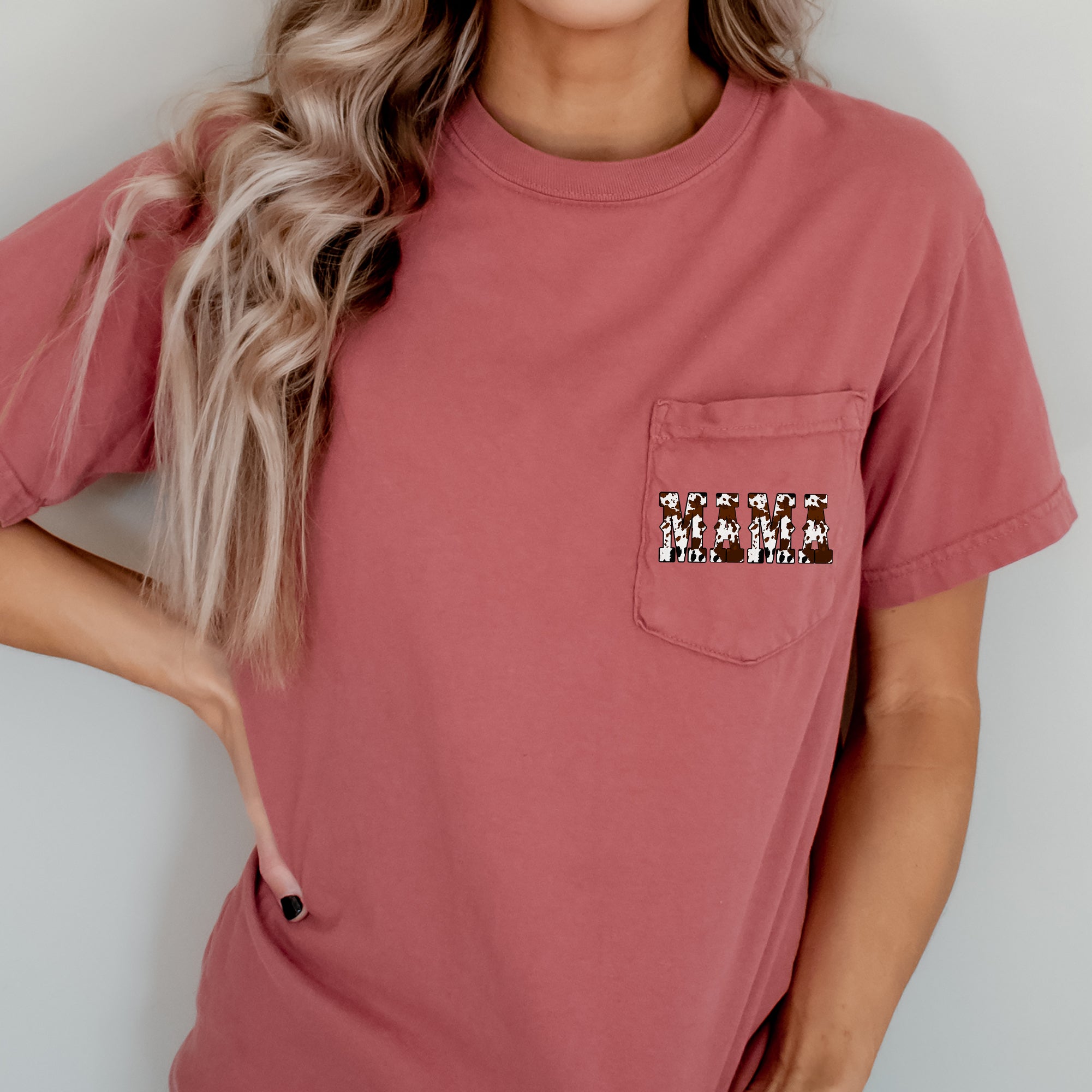 Mama Cow Print Western Cowboy Pocket Vintage Western Country Style Comfort Colors Tee